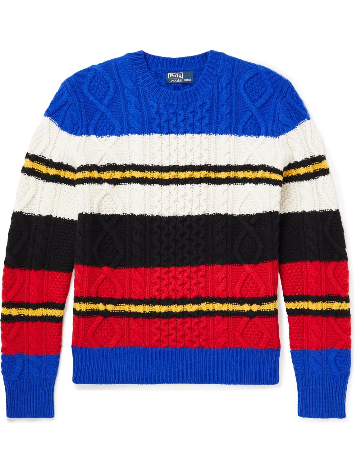 Polo Ralph Lauren Striped Cable-knit Wool And Alpaca-blend Sweater in ...
