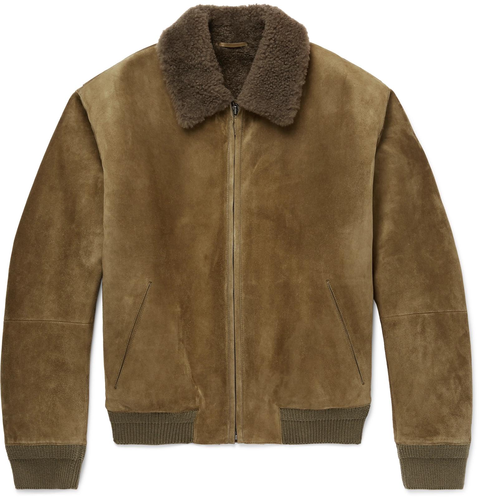 Berluti Leather Shearling Bomber Jacket in Army Green (Green) for Men ...