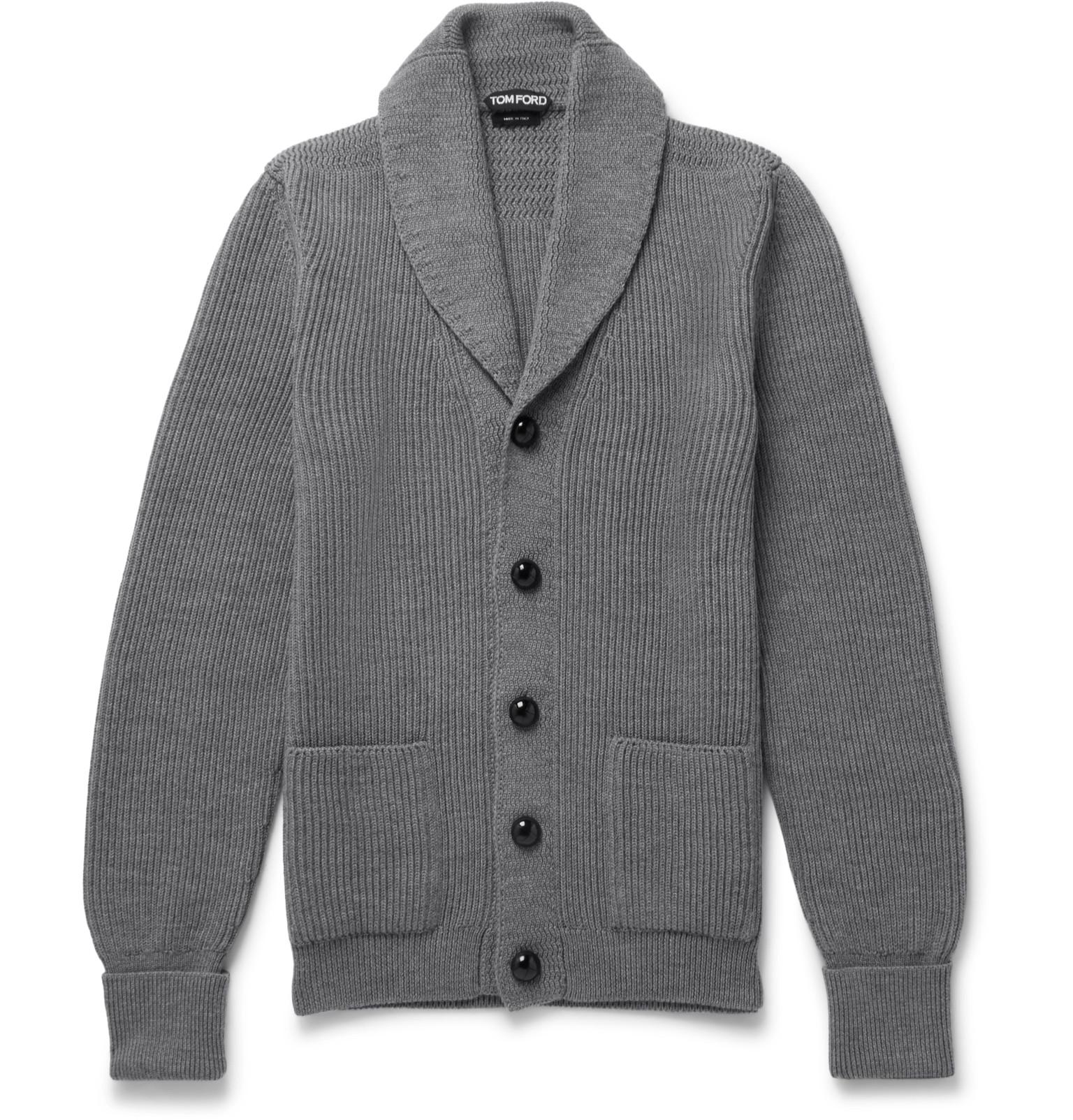 Lyst - Tom Ford Steve Mcqueen Shawl-collar Ribbed Wool Cardigan in Gray for Men