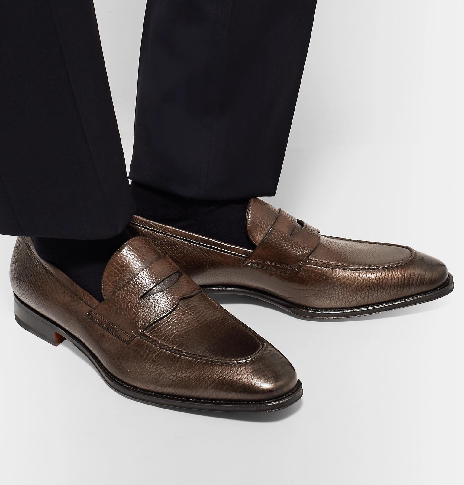 7 Details about   $620 SANTONI Brown Leather Perforated Unlined Venetian Loafers 