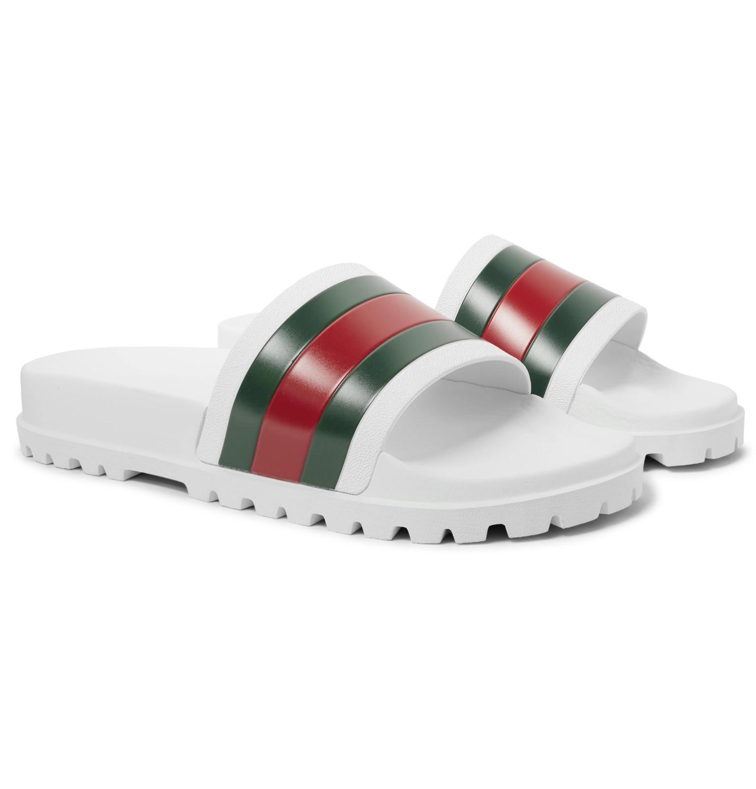 white gucci web slides