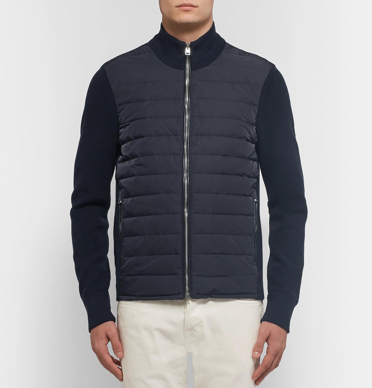 ribbed wool and quilted shell down jacket