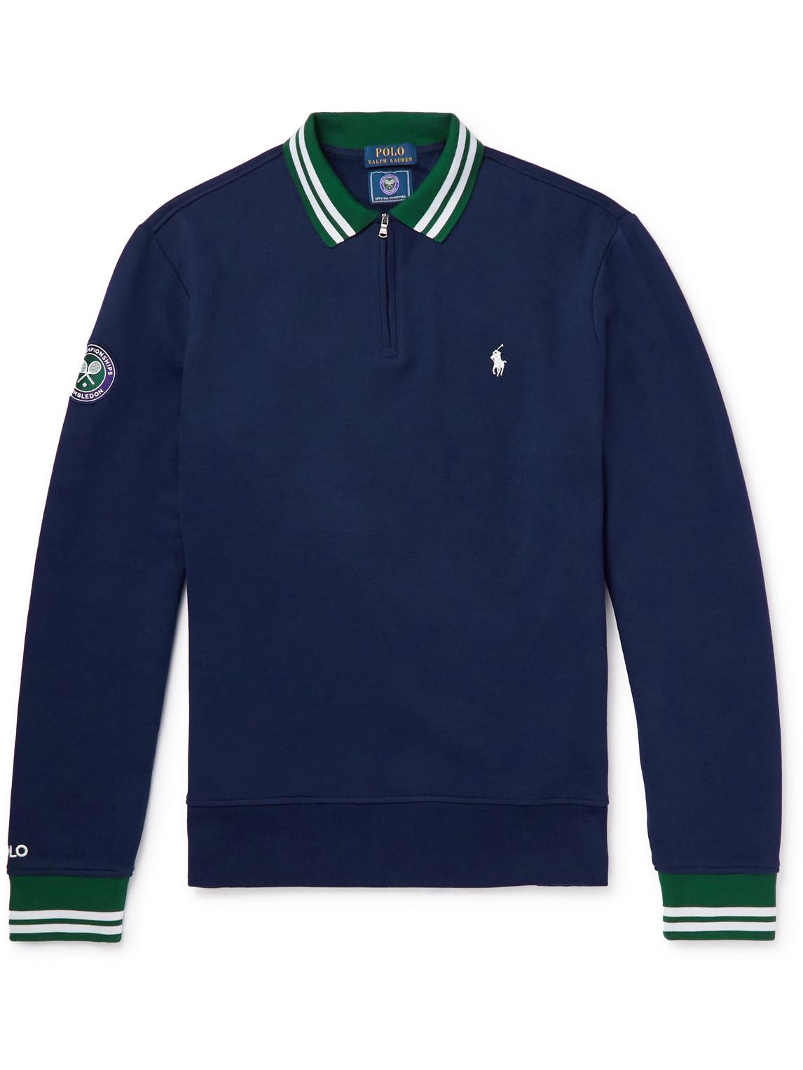 Polo Ralph Lauren Wimbledon Logo-embroidered Cotton-blend Jersey Half-zip  Sweatshirt in Blue for Men | Lyst