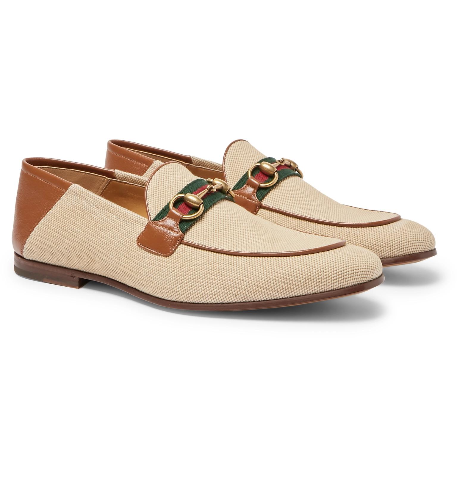Gucci Brixton Webbing-trimmed Horsebit Collapsible-heel Canvas And Leather  Loafers for Men | Lyst