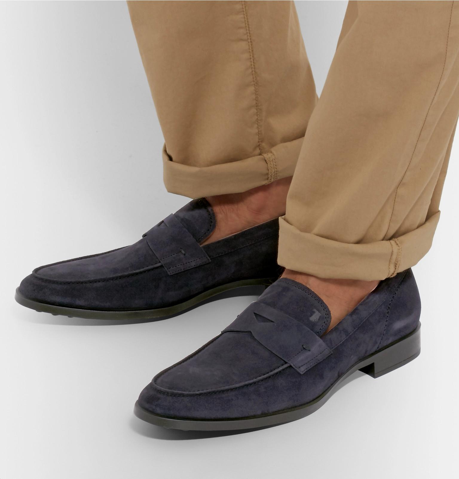 Tod's Suede Penny Loafers in Navy (Blue) for Men - Lyst