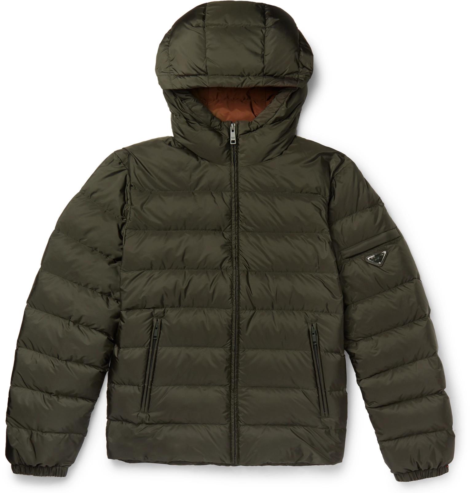 Prada Synthetic Quilted Shell Hooded Down Jacket in Gray Green (Green ...