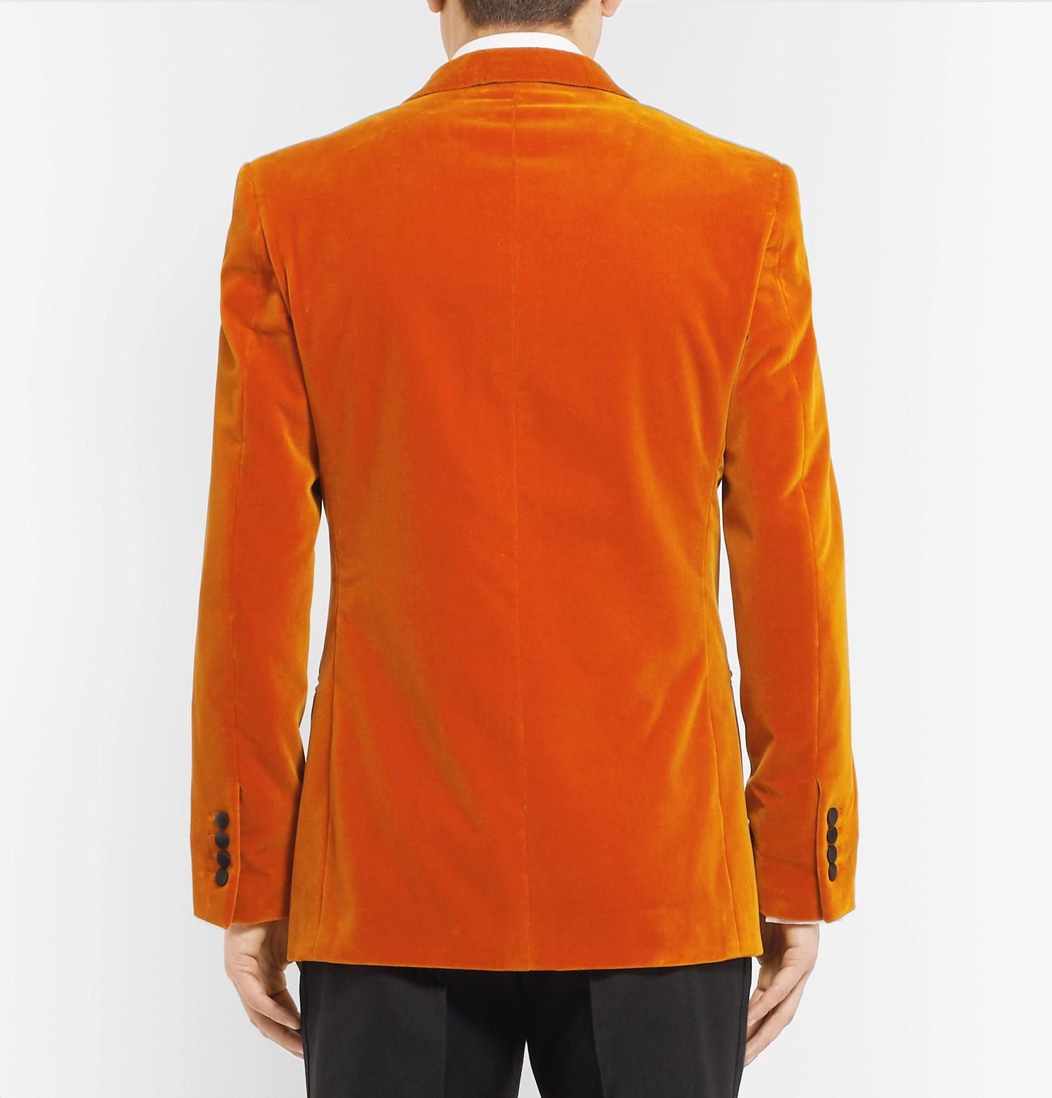 Kingsman Silk-trimmed Cotton-velvet Tuxedo Jacket in Orange for