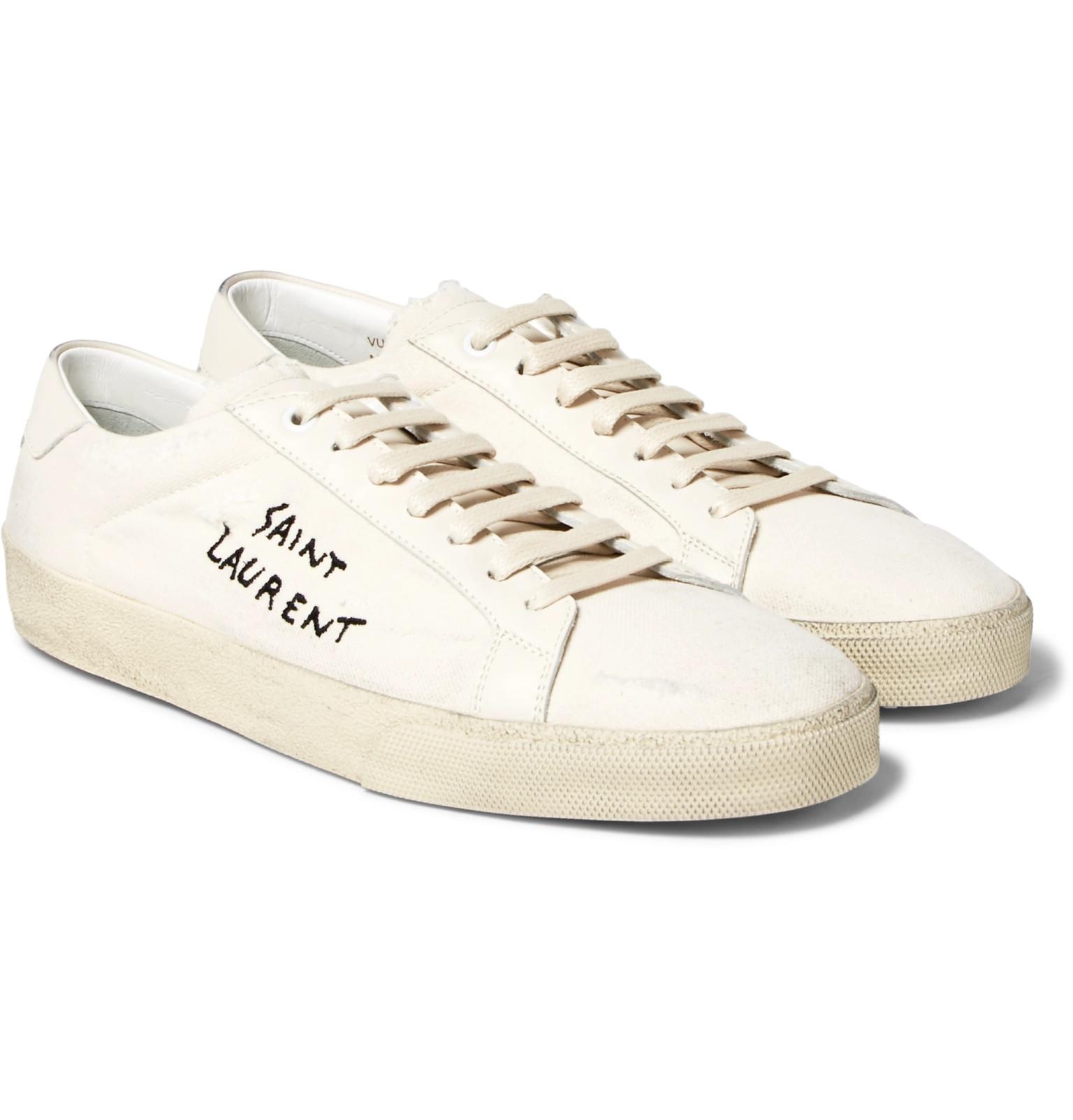 Saint Laurent Sl/06 Distressed Canvas Sneakers in White for Men - Lyst