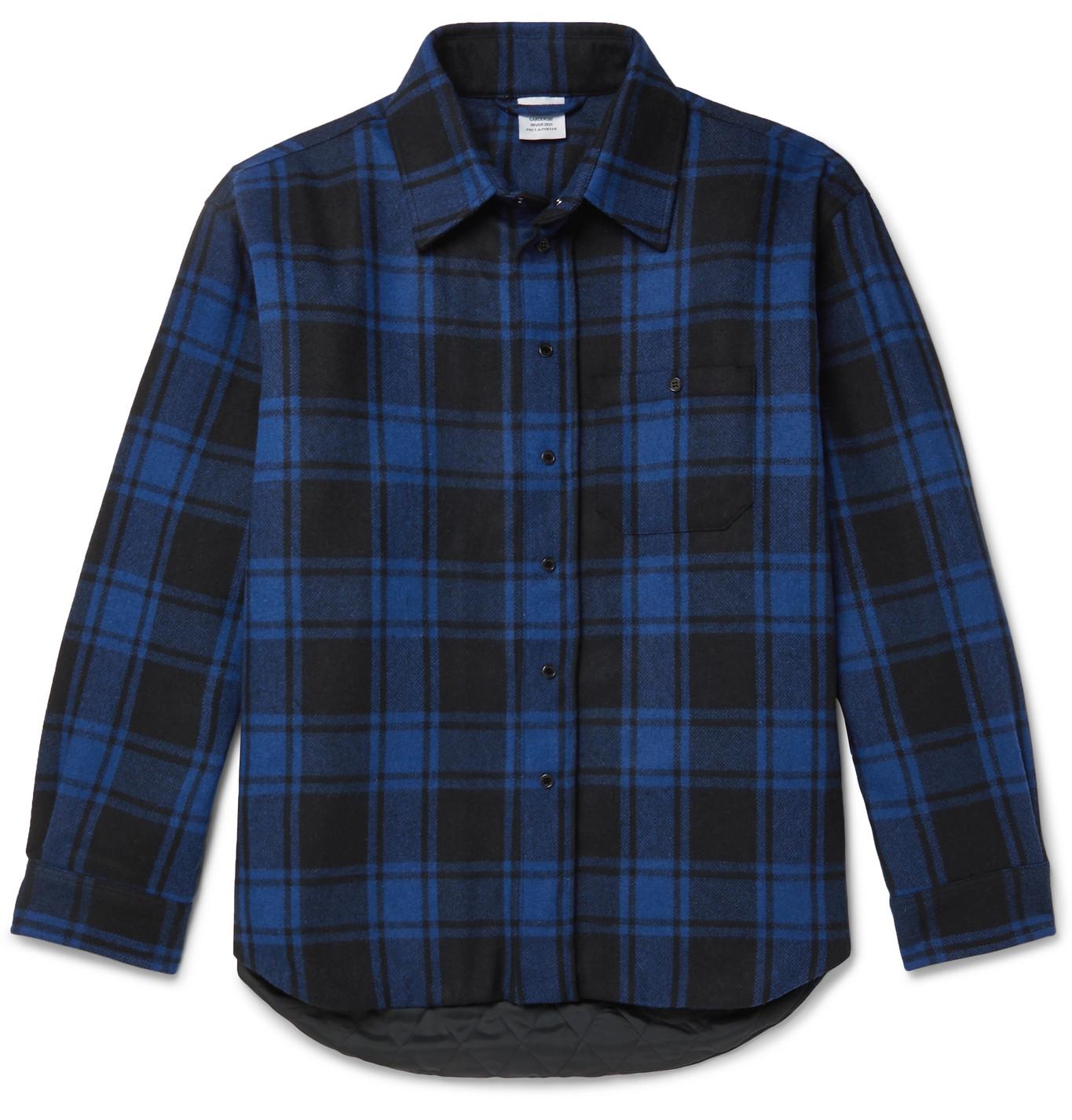 Vetements Padded Checked Virgin Woolblend Flannel Overshirt in Blue