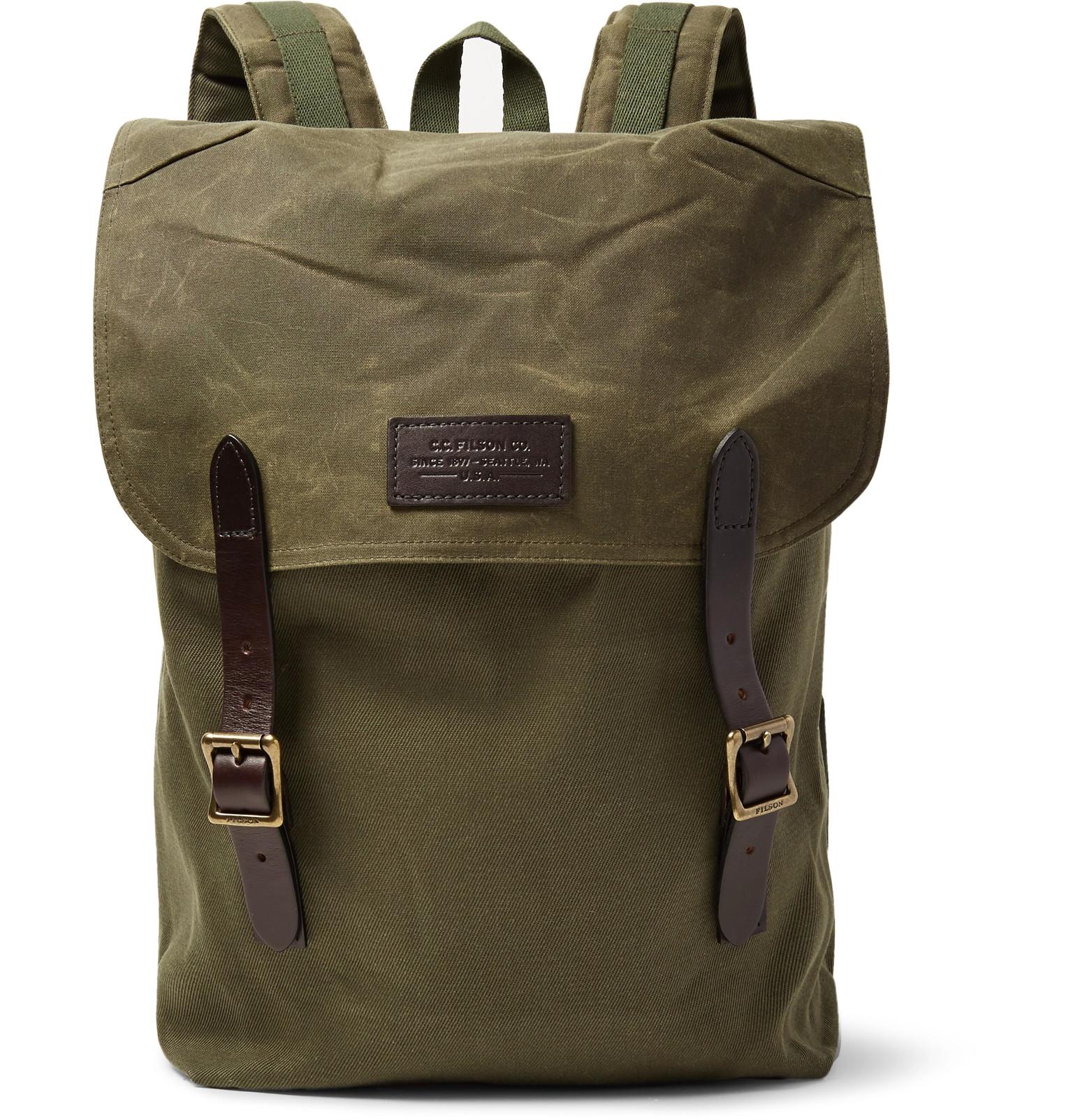 Filson Ranger Leather-trimmed Twill Backpack in Army Green (Green) for ...
