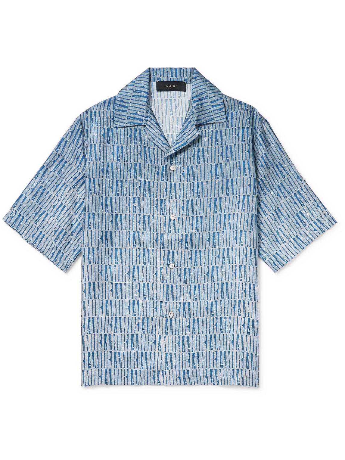 Amiri Convertible-collar Logo-print Silk-twill Shirt in Blue for Men | Lyst