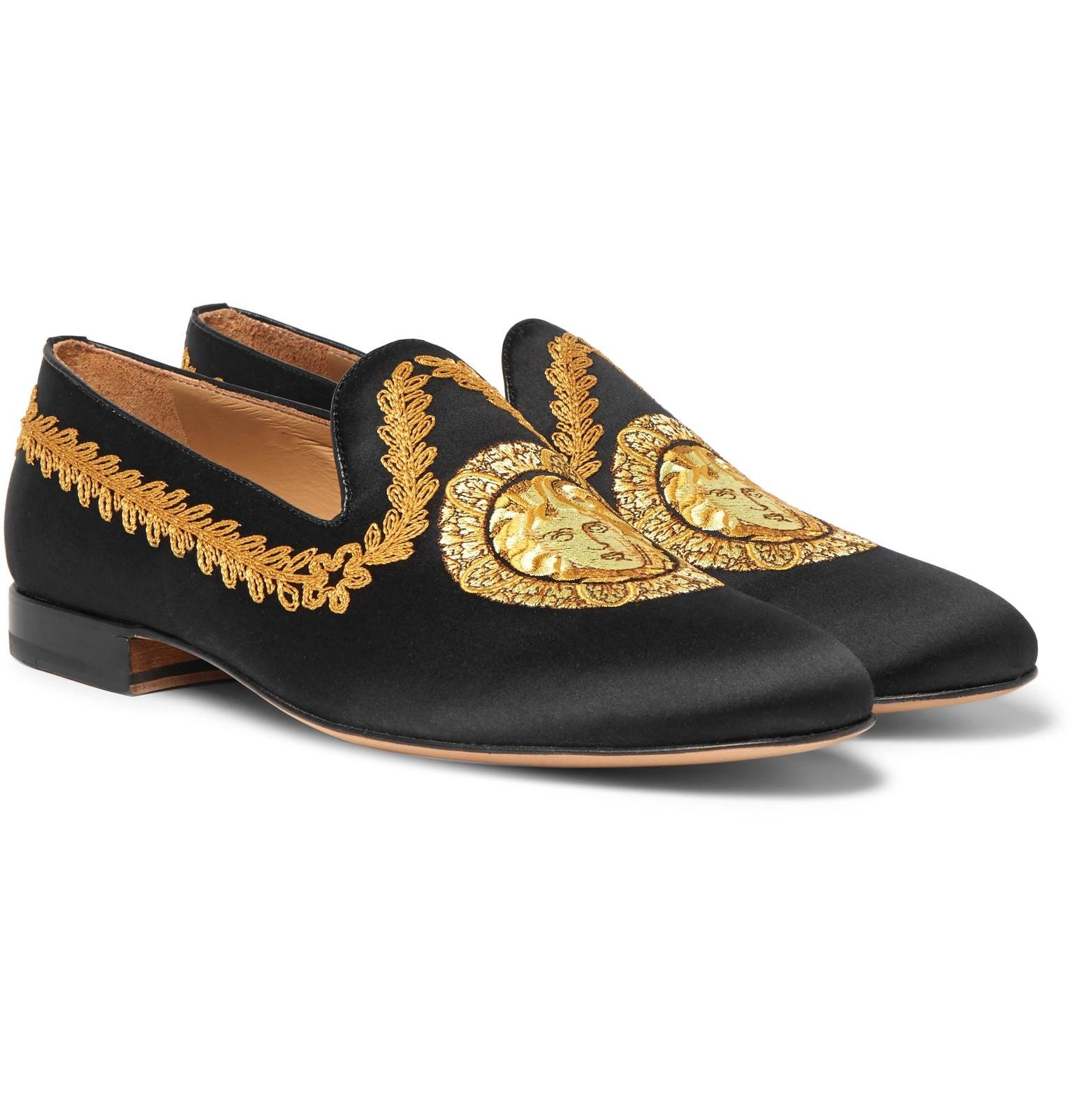 Versace Satin Embroidered Medusa Head Loafers in Black for Men | Lyst