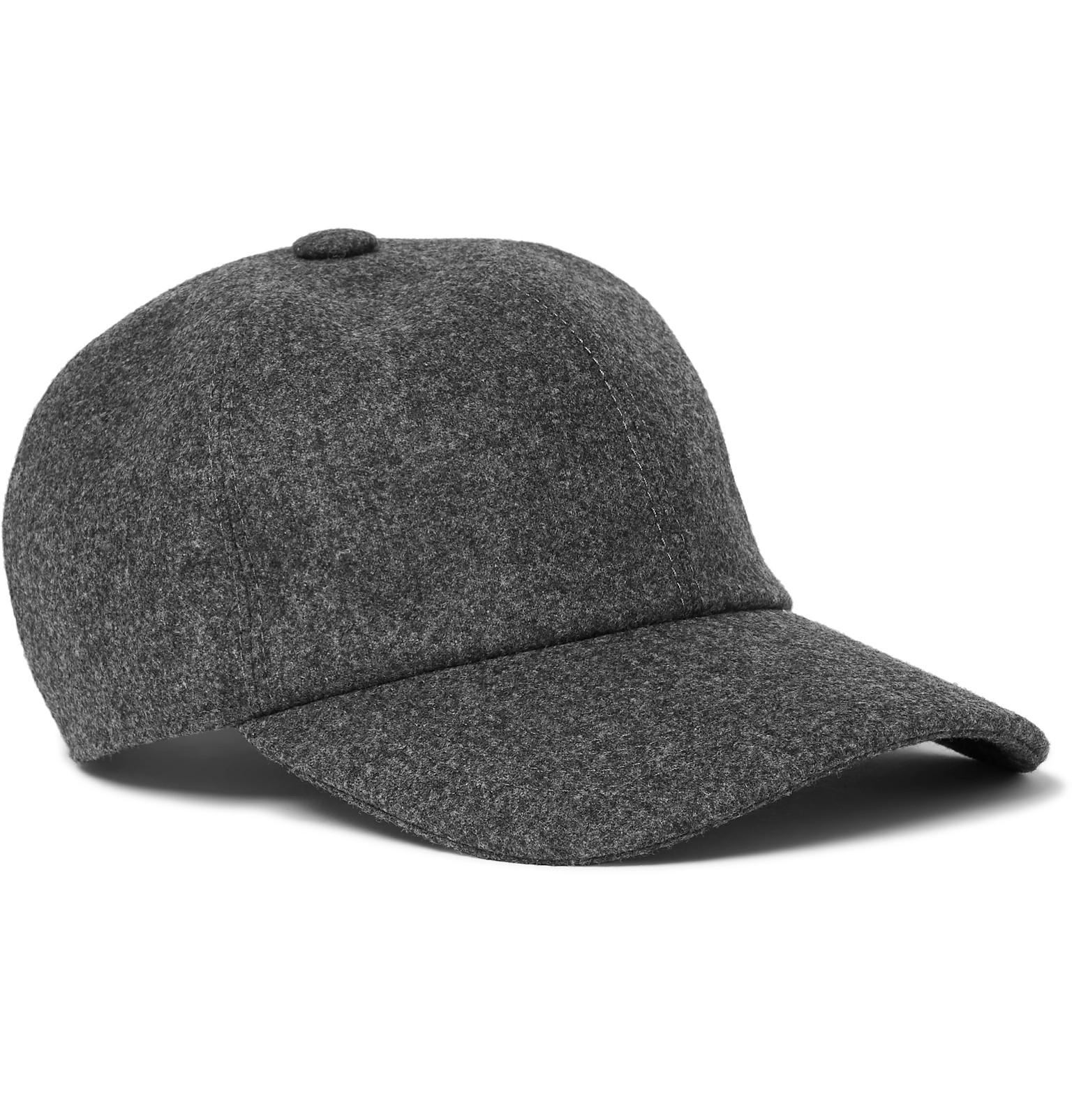 Brunello Cucinelli Leathertrimmed Cashmere Baseball Cap in Grey (Gray