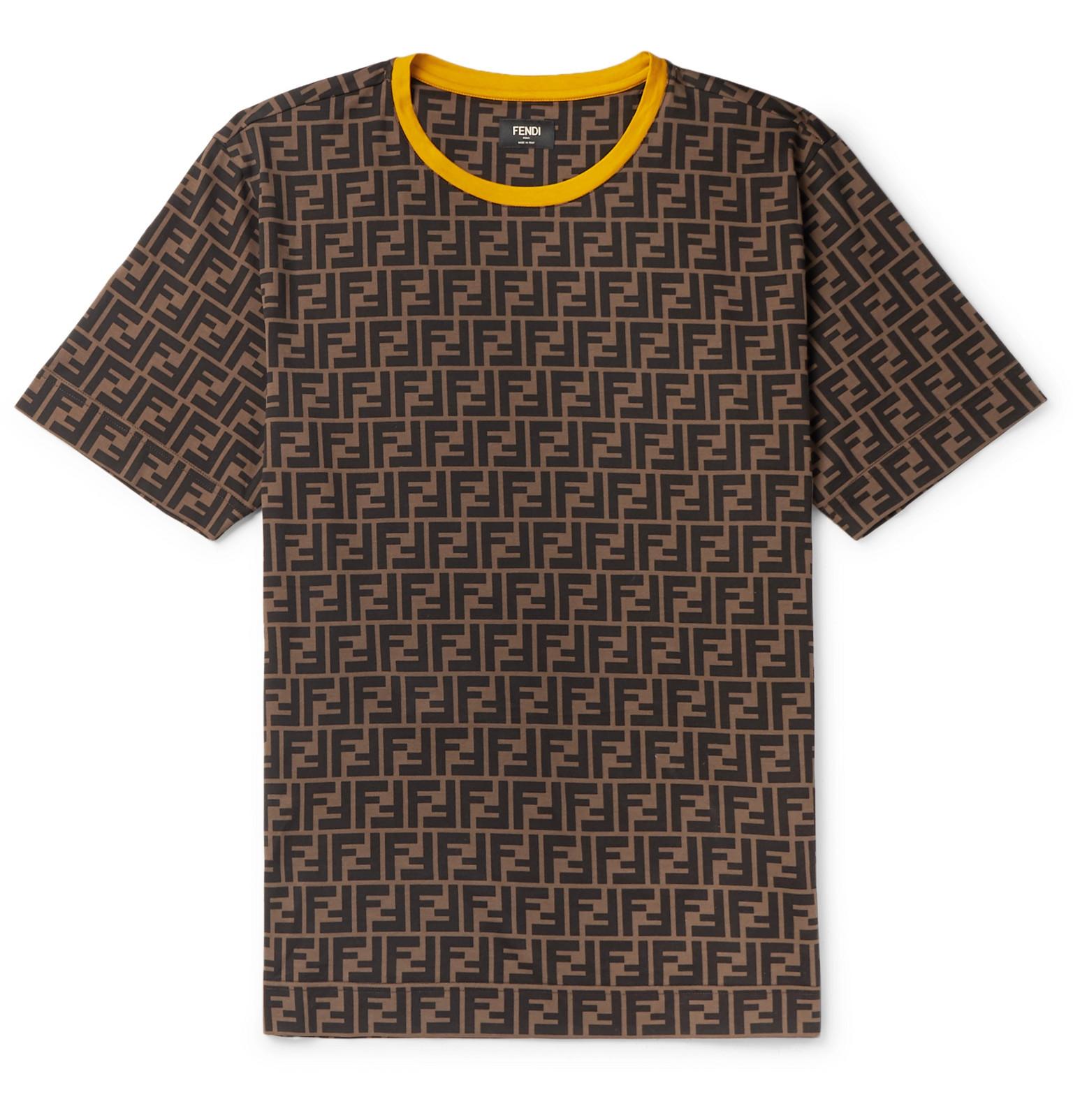 Fendi Logo-print Cotton-jersey T-shirt in Brown for Men - Lyst