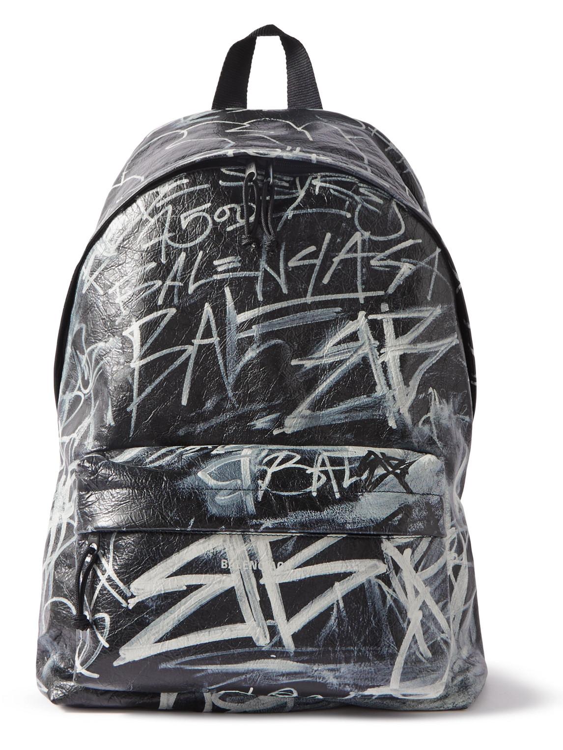 Balenciaga Explorer Graffiti-print Textured-leather Backpack in Gray ...