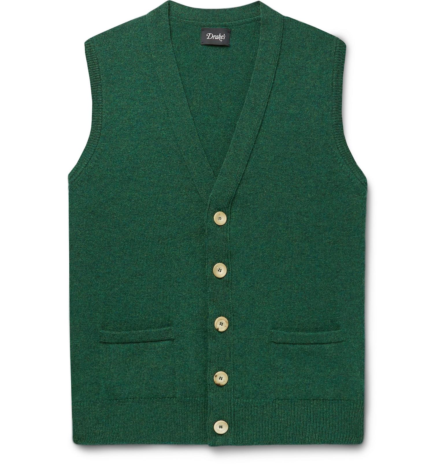 Drake's Wool Sweater Vest in Green for Men | Lyst