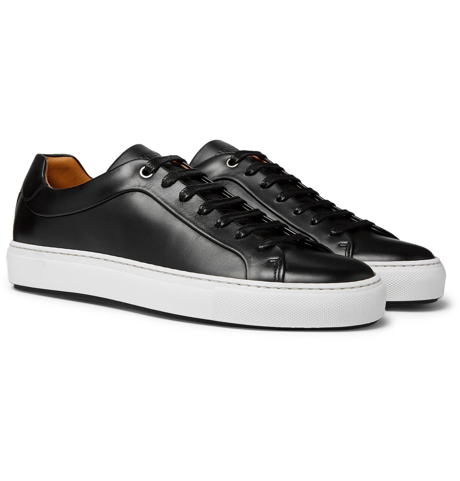BOSS Mirage Burnished-leather Sneakers in Black for Men - Lyst