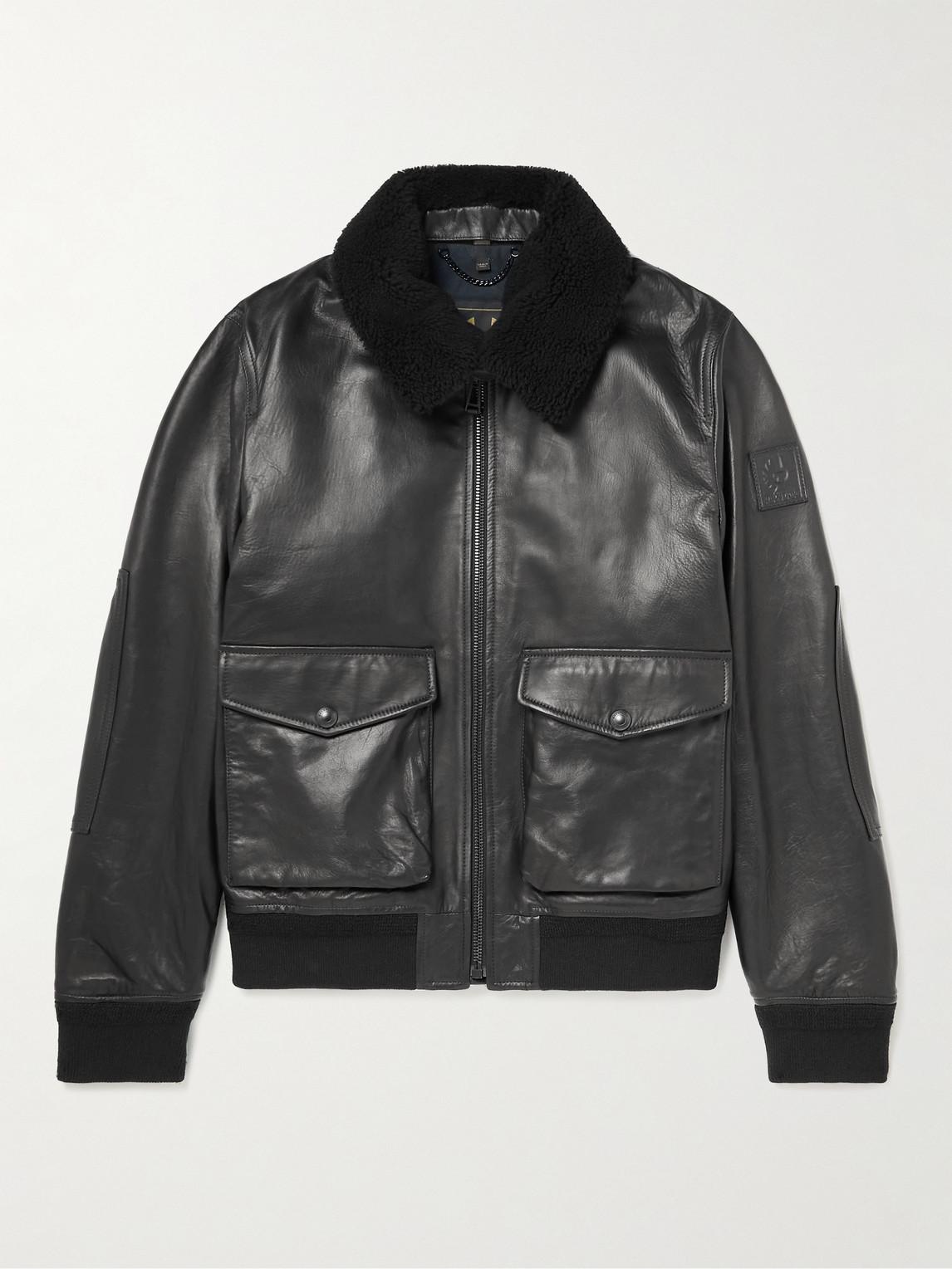 Belstaff Chart Shearling-trimmed Leather Jacket in Black for Men | Lyst UK