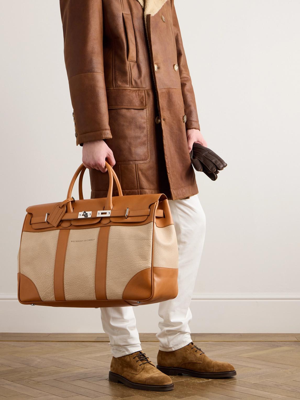 Brunello Cucinelli Panelled Full-Grain Leather Weekend Bag in