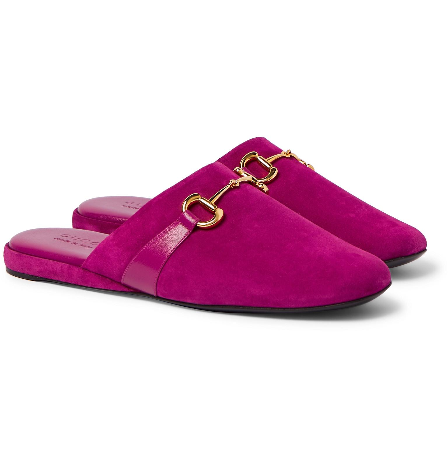 Gucci Pericle Horsebit Suede Slippers in Pink for Men - Lyst