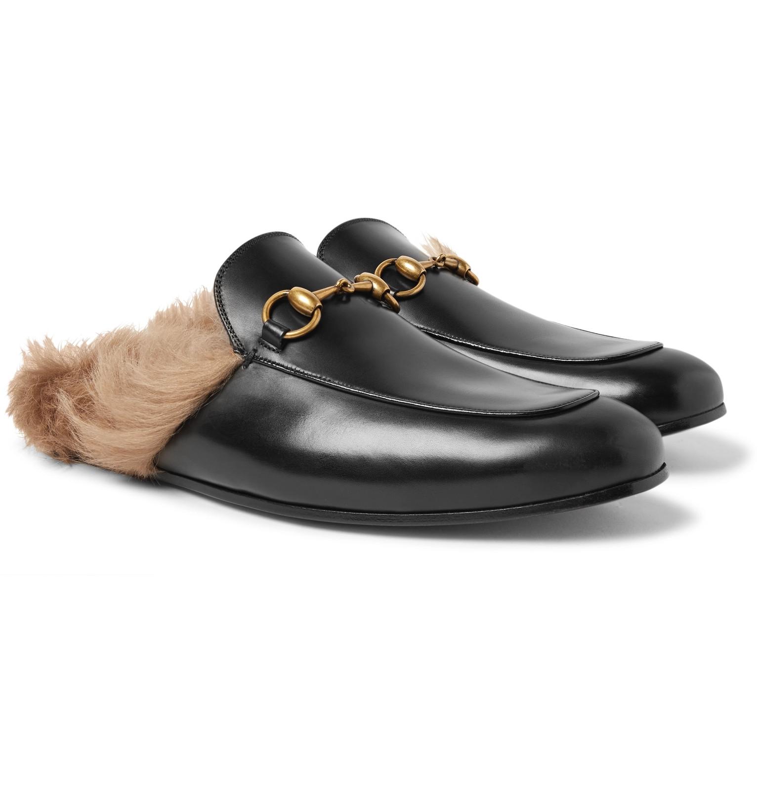 gucci mules with fur