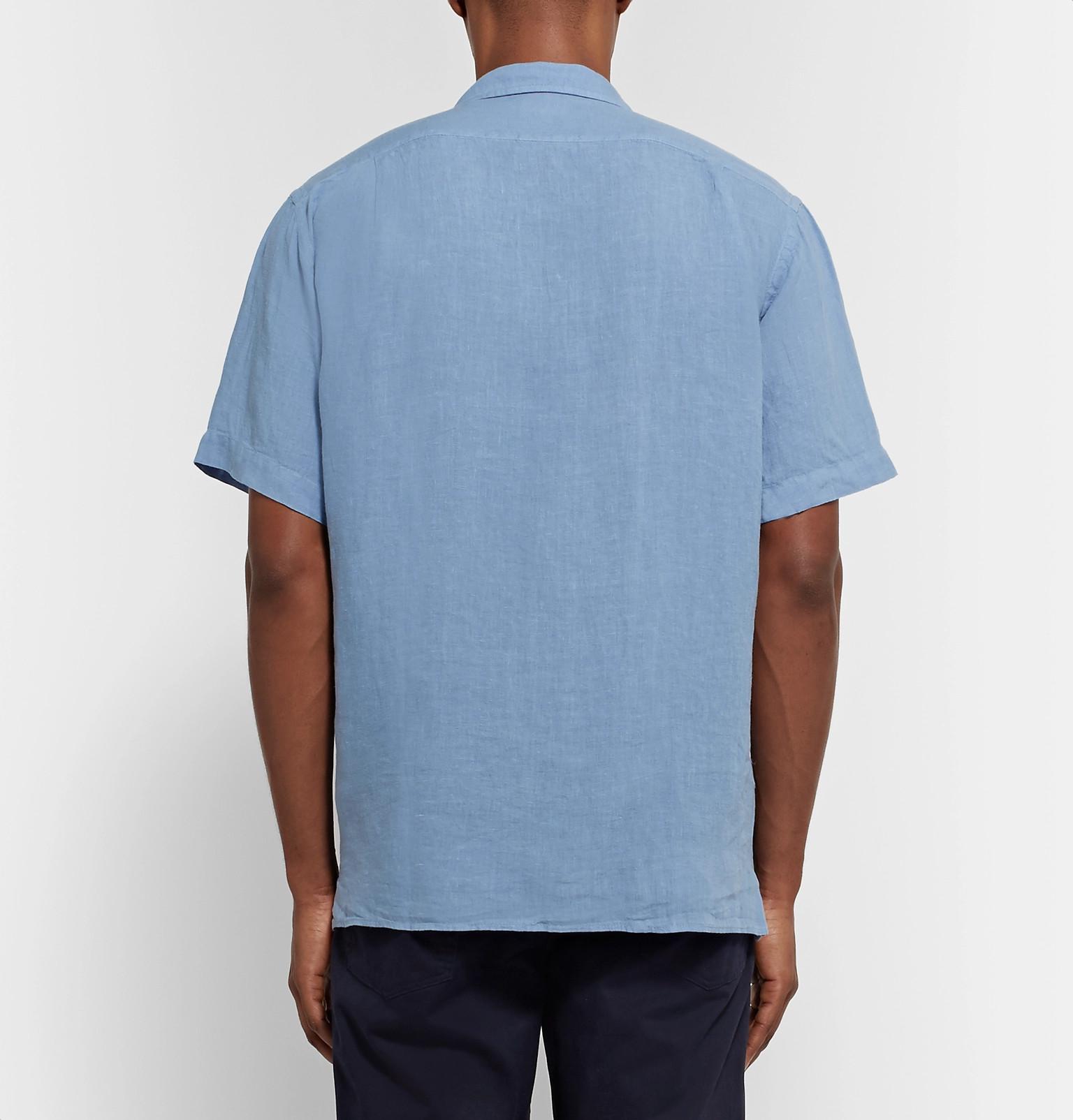 Hartford Camp-collar Linen Shirt in Blue for Men - Lyst