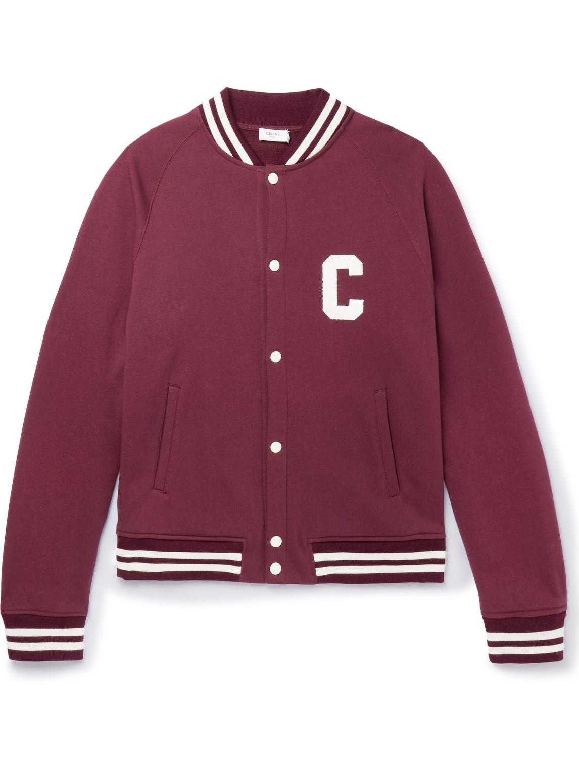 CELINE HOMME Logoappliquéd Cottonjersey Varsity Jacket in Red for Men