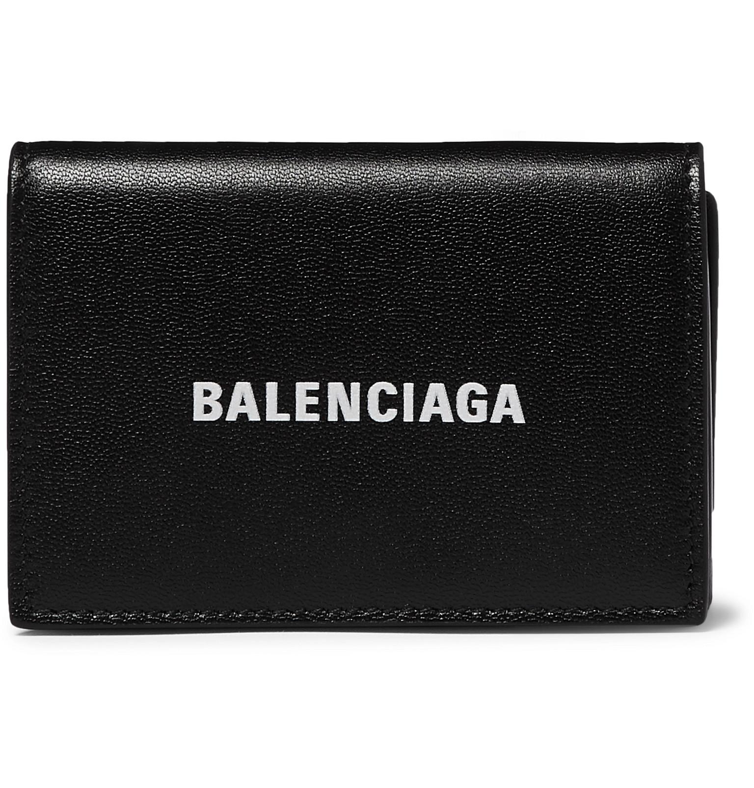 Balenciaga Logo-print Full-grain Leather Trifold Wallet in Black for ...