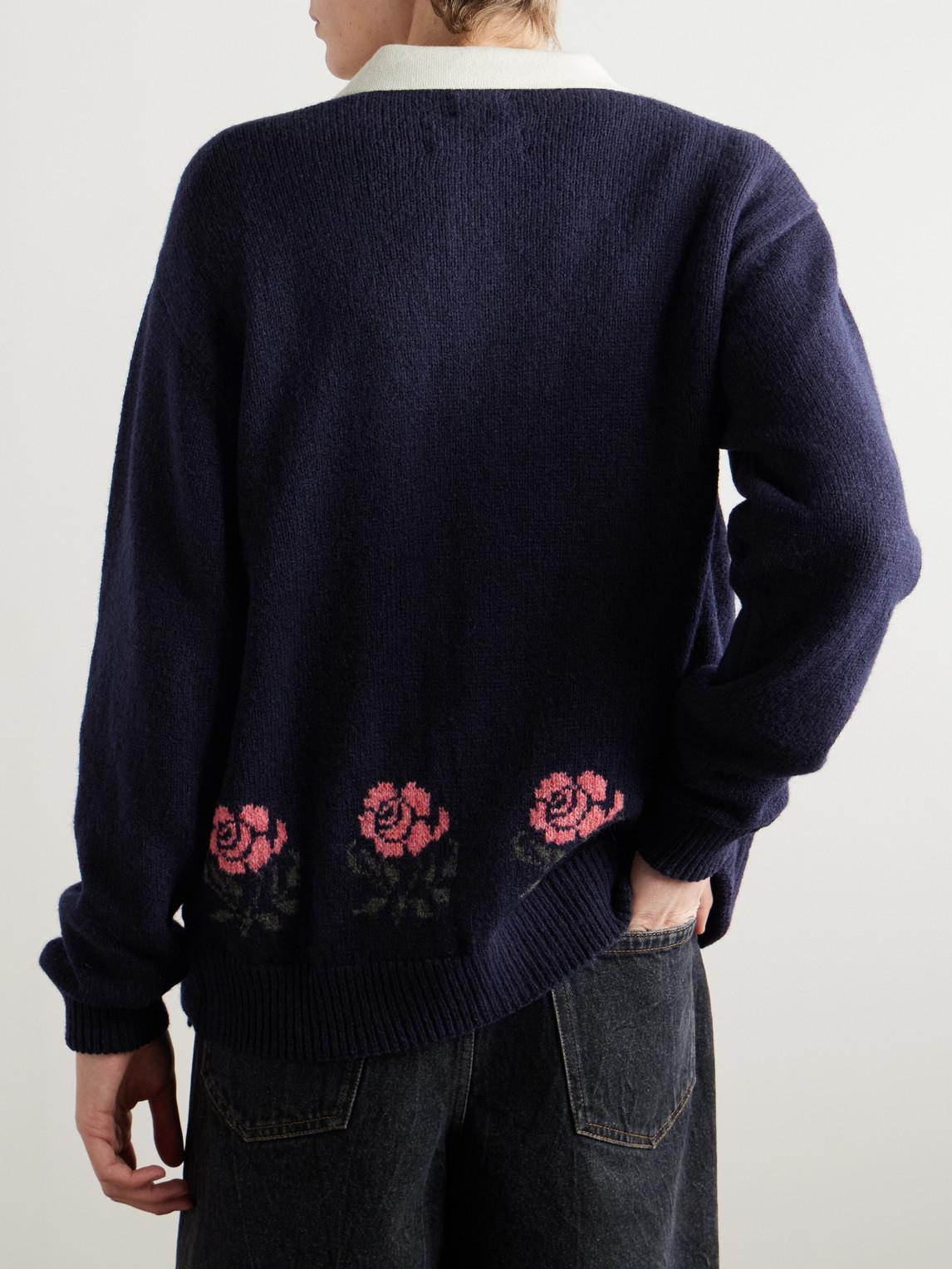 Noah Floral-Jacquard Shetland Wool Cardigan in Blue for Men