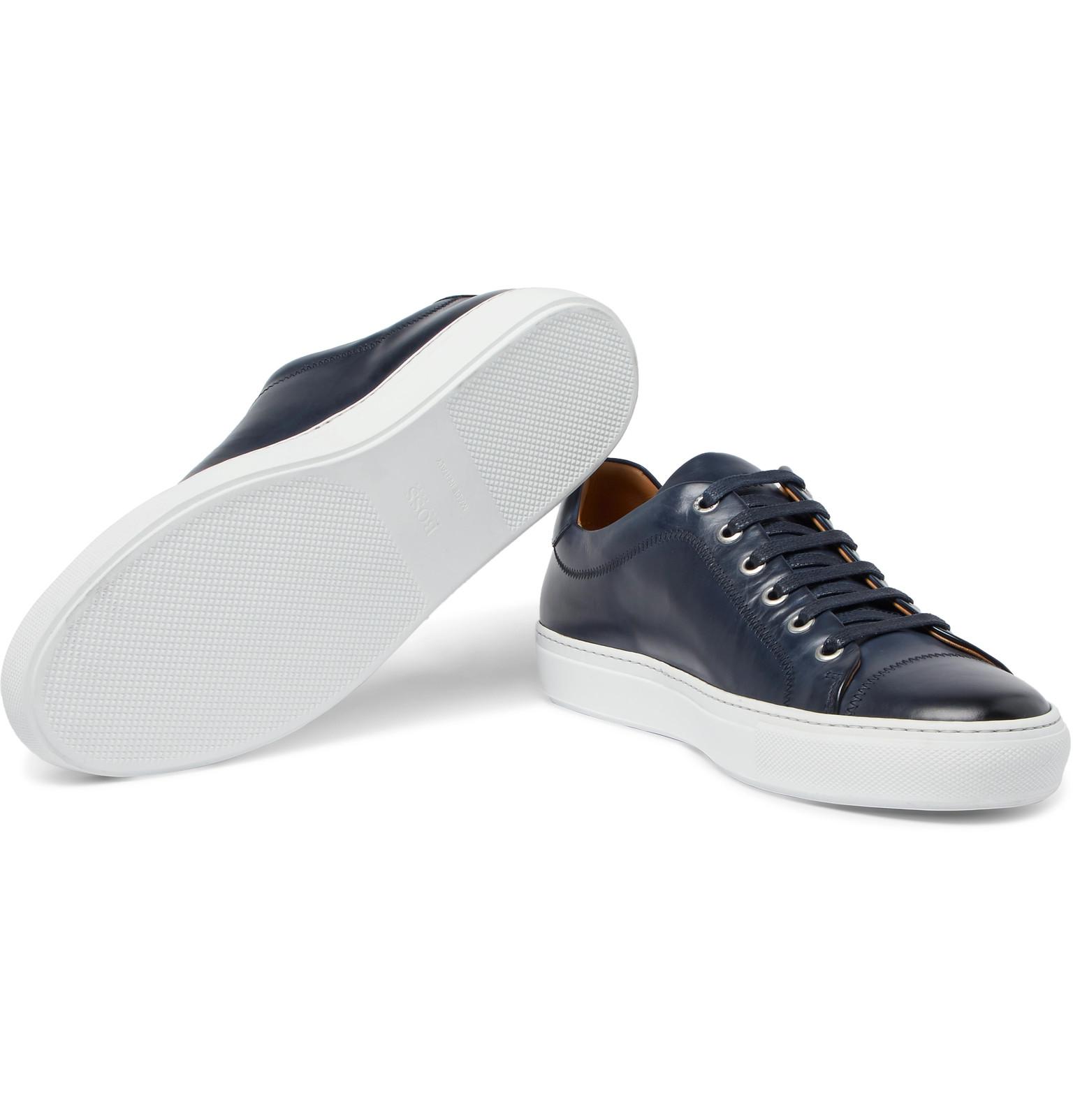 BOSS by Hugo Boss Mirage Burnished-leather Sneakers in Navy (Blue) for ...