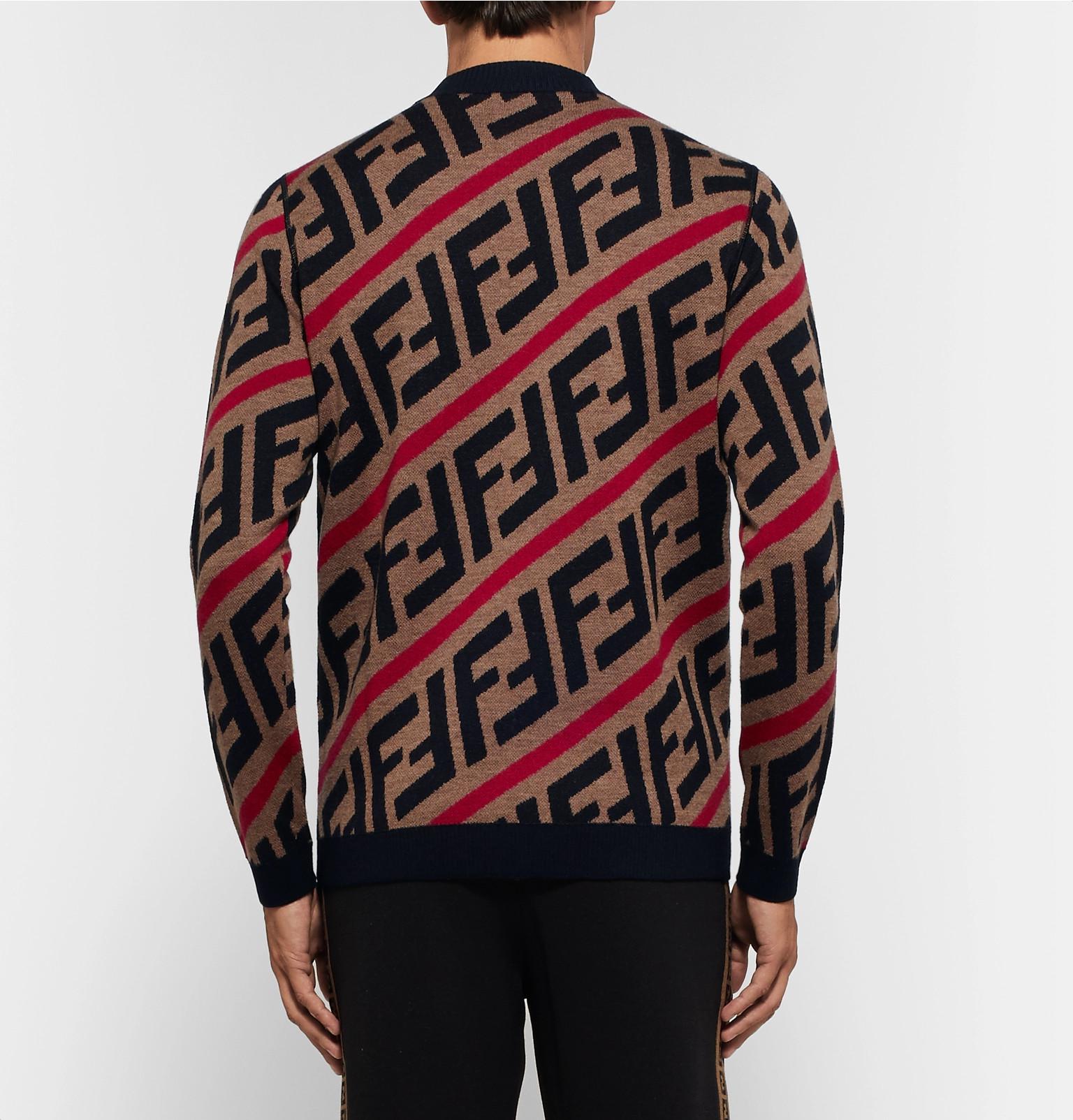 Fendi Logo-jacquard Wool Rollneck Sweater in Brown for Men - Lyst
