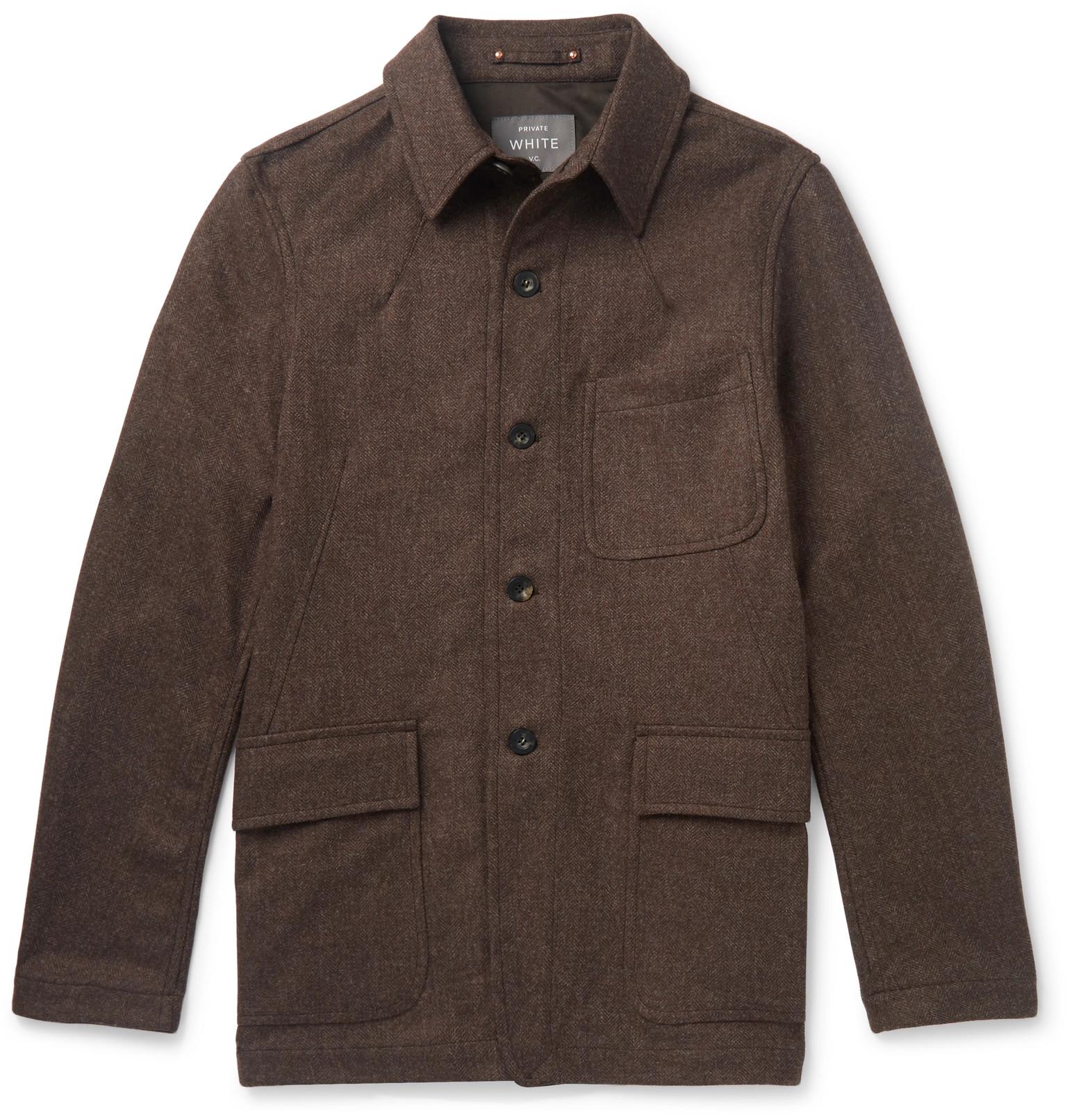 Private White V.c. Herringbone Wool Shirt Jacket in Brown for Men