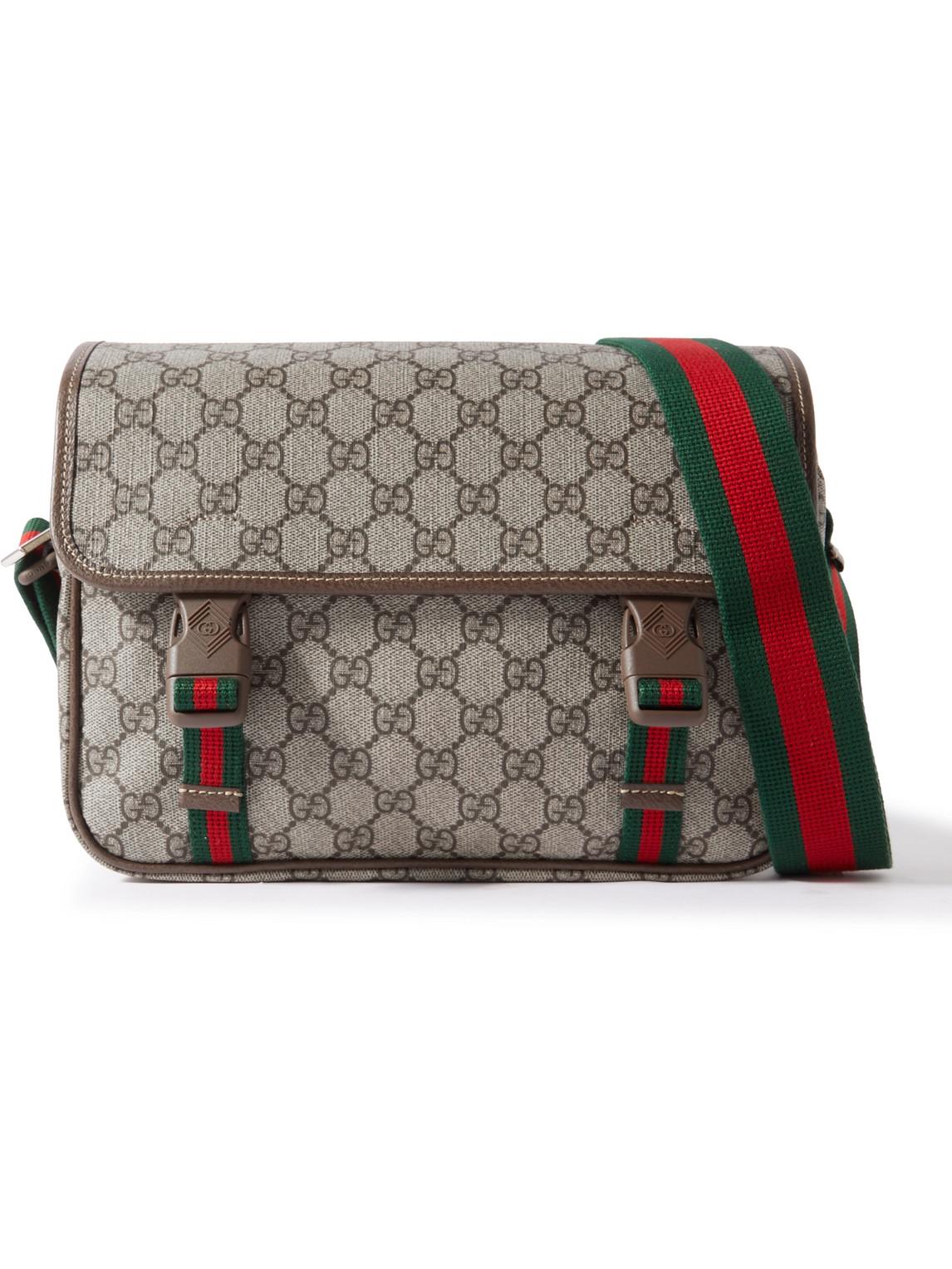 Gucci GG Supreme Leather-trimmed Monogrammed Coated-canvas Messenger Bag in  Natural for Men