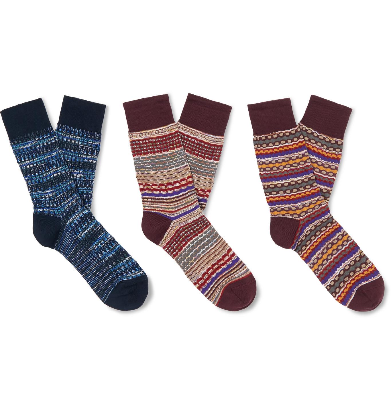 Missoni Threepack Crochetknit And Cottonblend Socks for Men Lyst