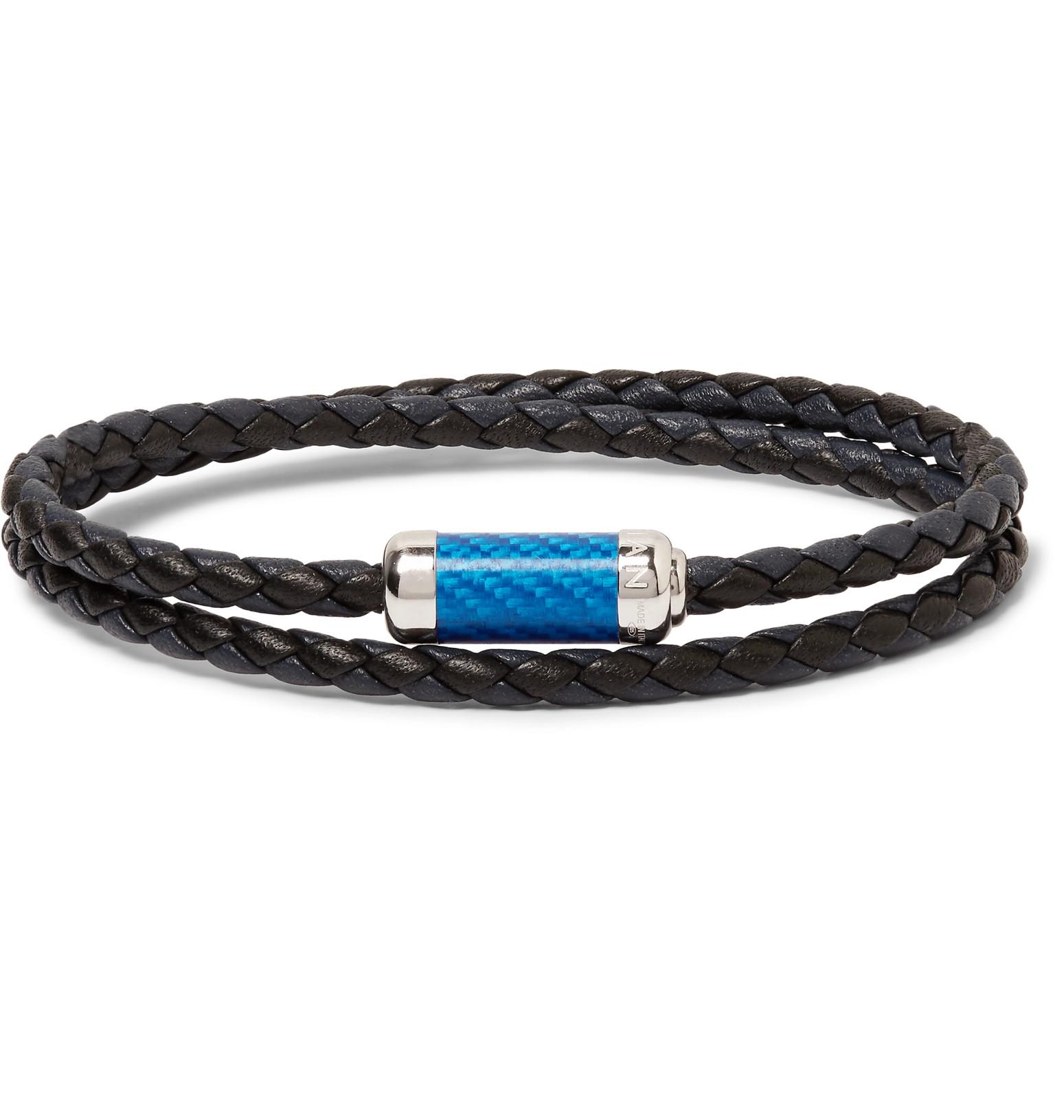 Tateossian Montecarlo Woven Leather And Sterling Silver Bracelet in Navy  (Blue) for Men - Lyst
