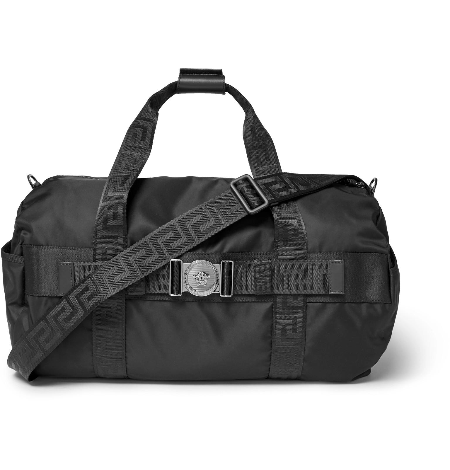 Versace Logo embellished Nylon Duffle Bag in Black for Men Lyst