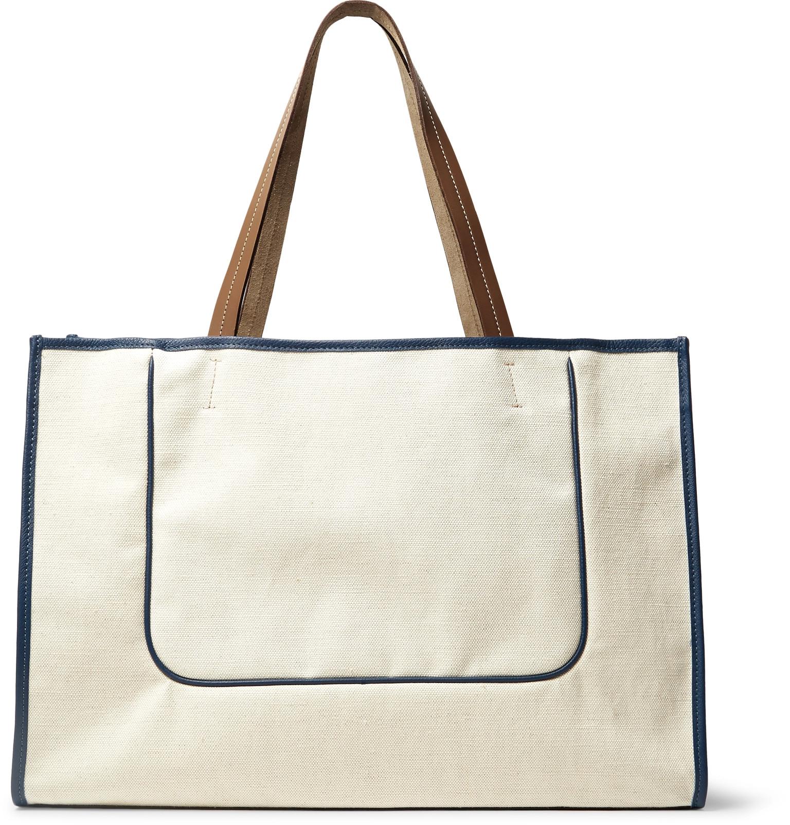 Connolly Leather-trimmed Canvas Tote Bag in White for Men | Lyst