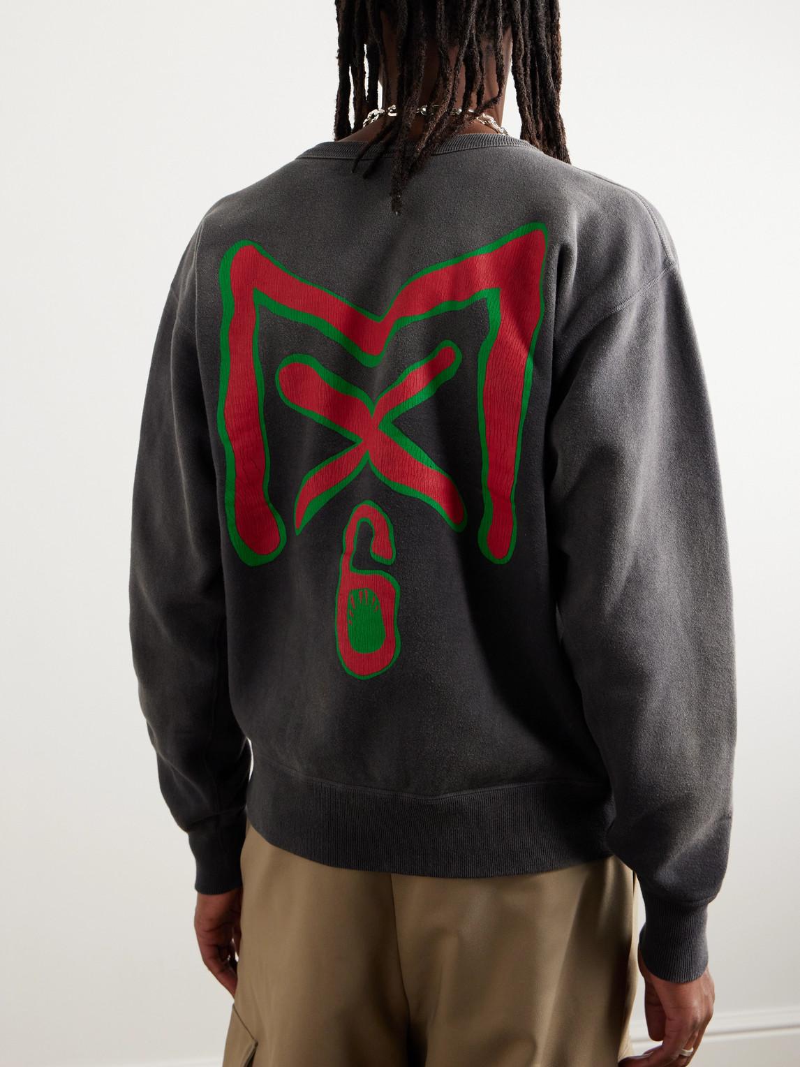 SAINT Mxxxxxx Distressed Logo-print Cotton-jersey Sweatshirt in