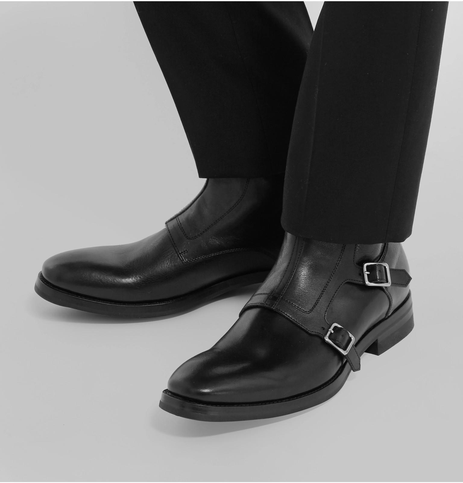 Alexander McQueen Full-grain Leather Monk-strap Biker Boots in Black ...