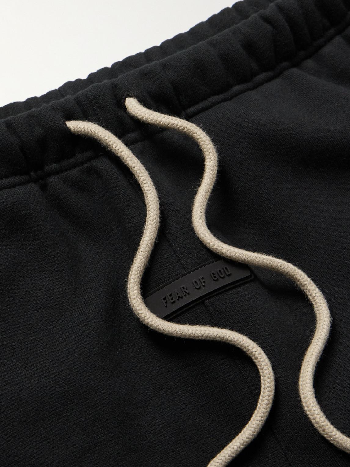 FEAR OF GOD ESSENTIALS - Straight-Leg Logo-Flocked Cotton-Blend Jersey  Sweatpants - Black Fear Of God Essentials