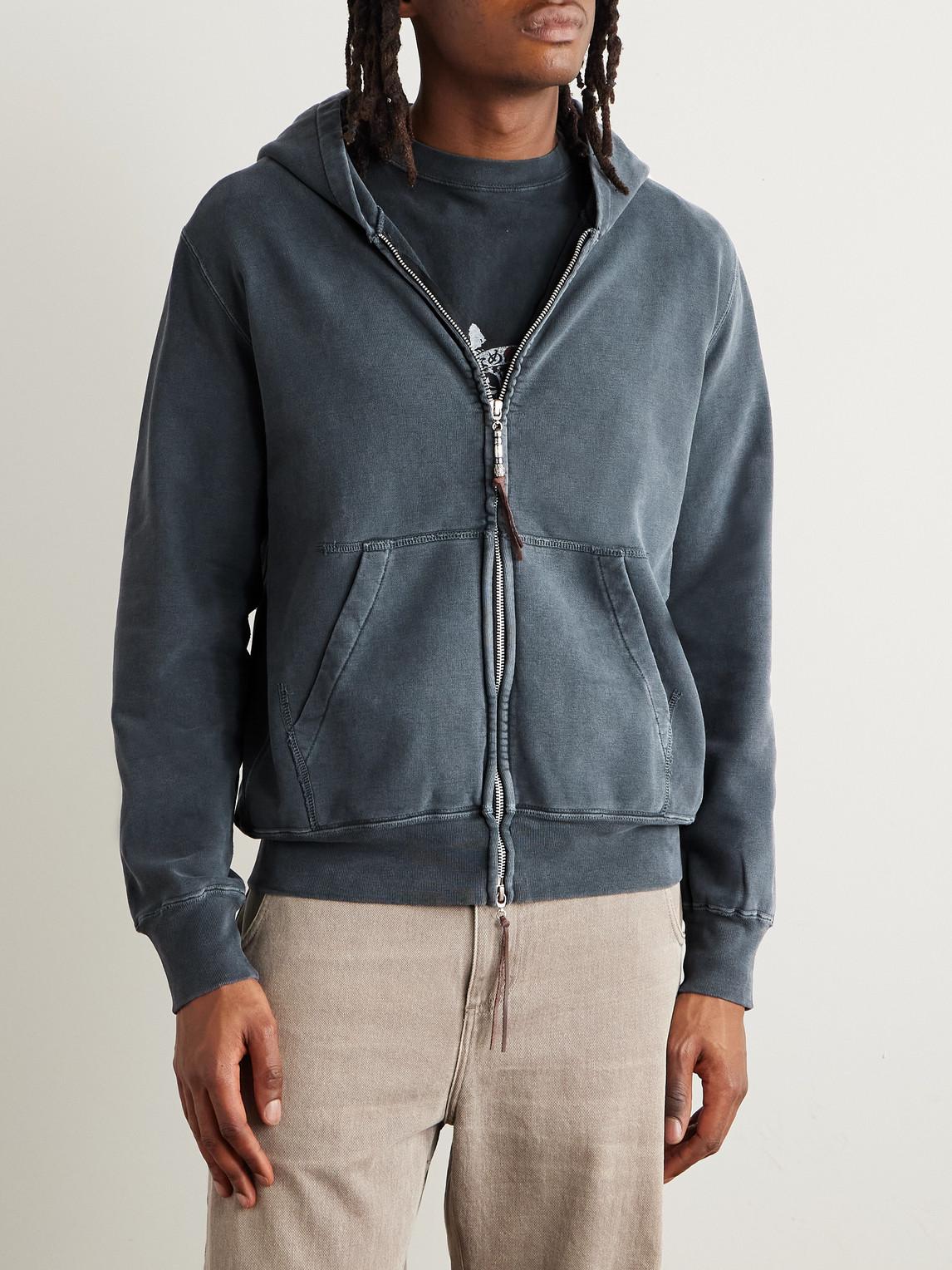Remi Relief Distressed Cotton-Jersey Zip-Up Hoodie in Blue for Men
