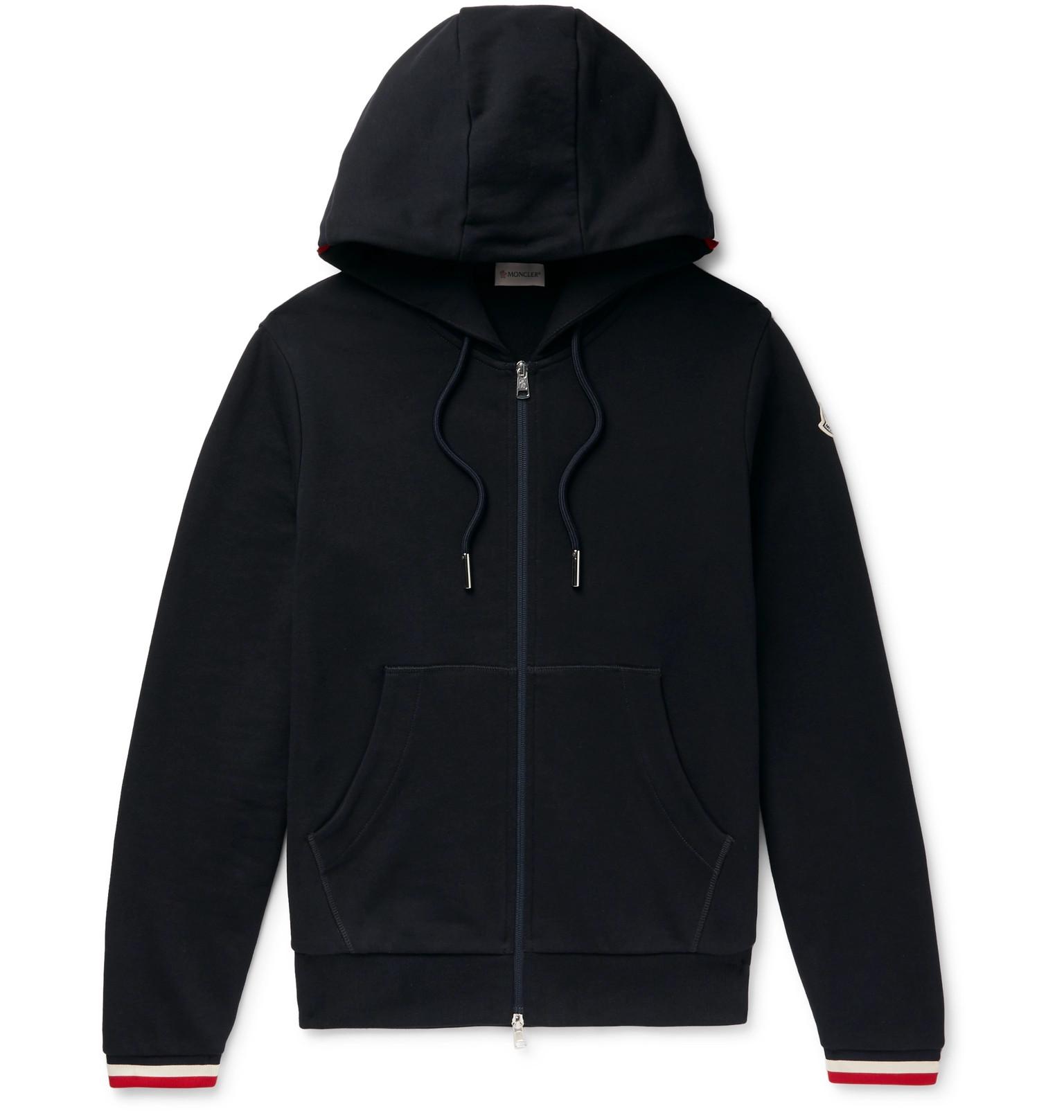 Moncler Maglia Striped Loopback Cotton-jersey Zip-up Hoodie in Navy ...