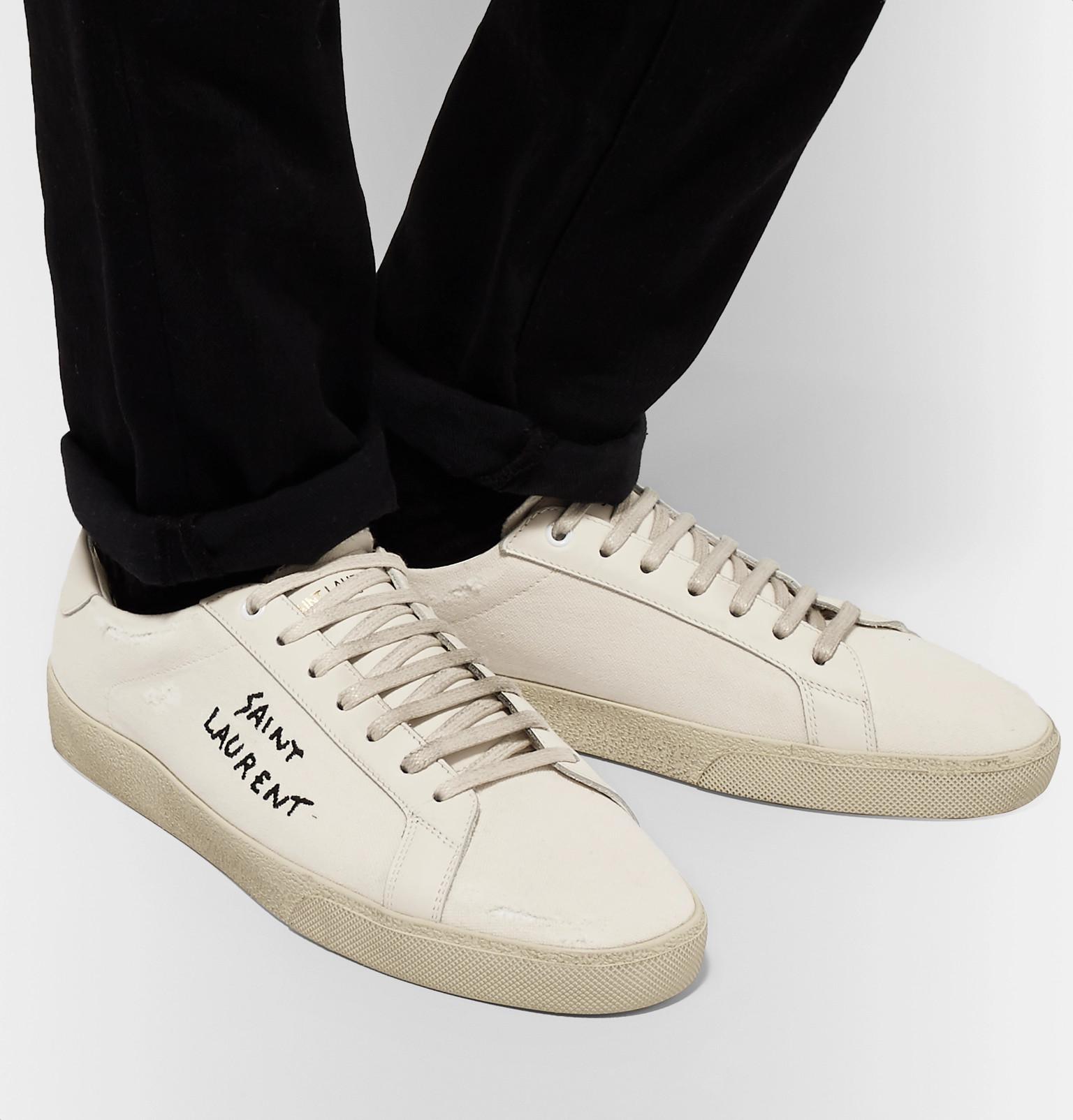 Saint Laurent Sl/06 Distressed Canvas Sneakers in White for Men | Lyst