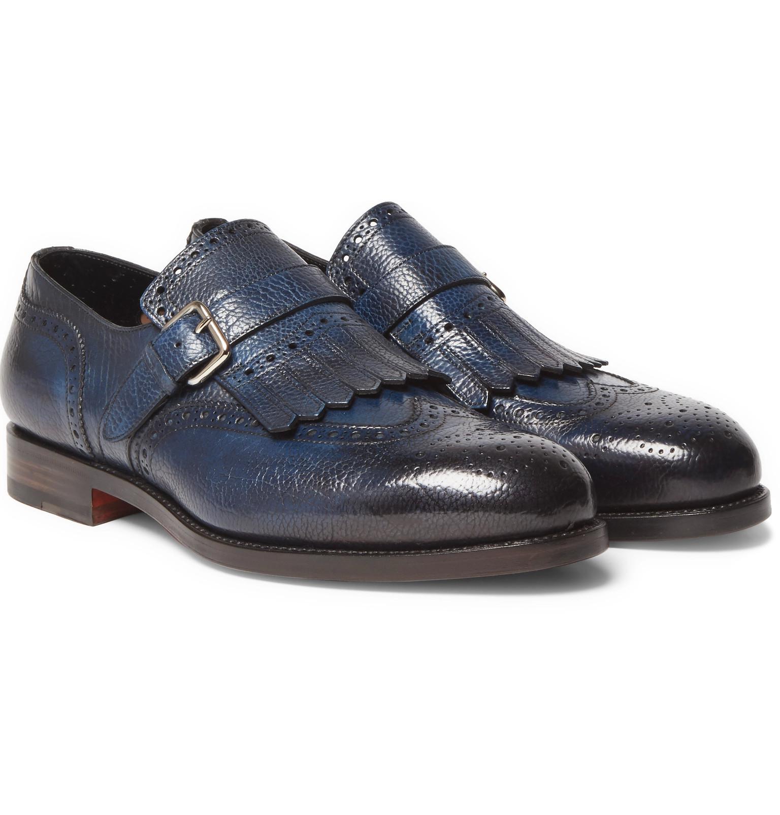 Santoni Burnished Full-grain Leather Loafers in Blue for Men - Lyst