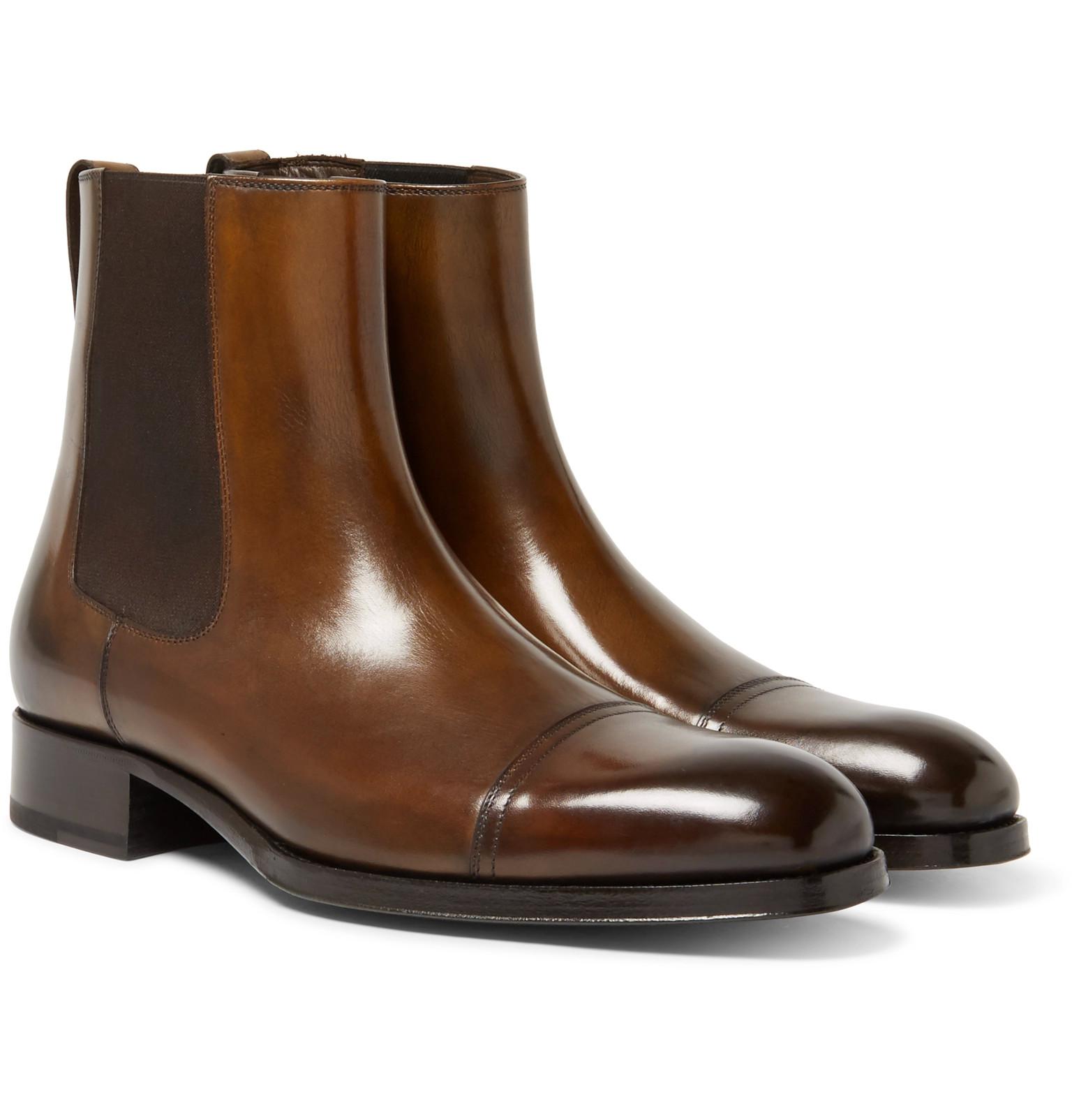 Tom Ford Edgar Burnished-leather Cap-toe Chelsea Boots in Brown for Men |  Lyst