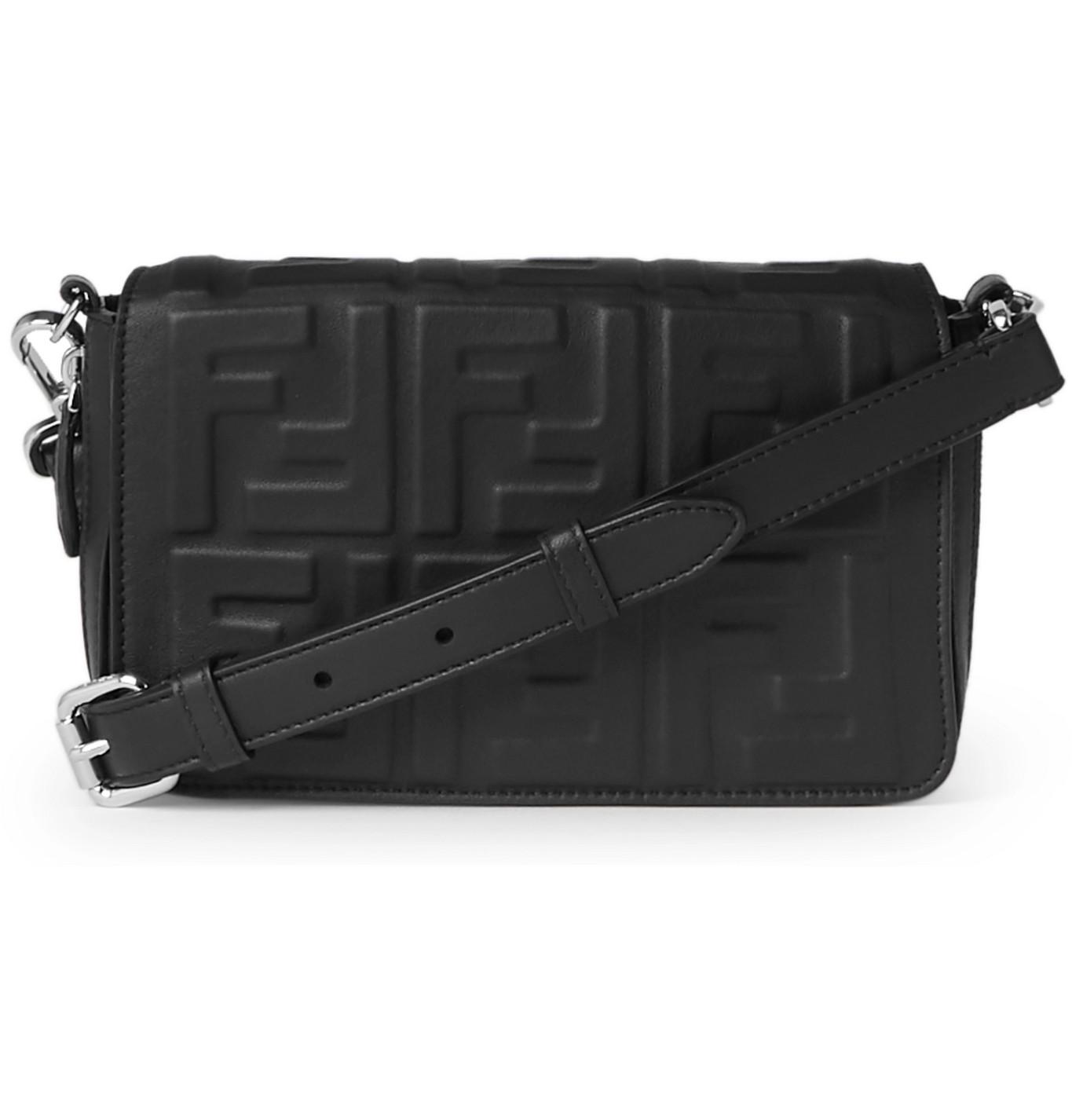 Fendi Logo-embossed Leather Messenger Bag in Black for Men - Lyst