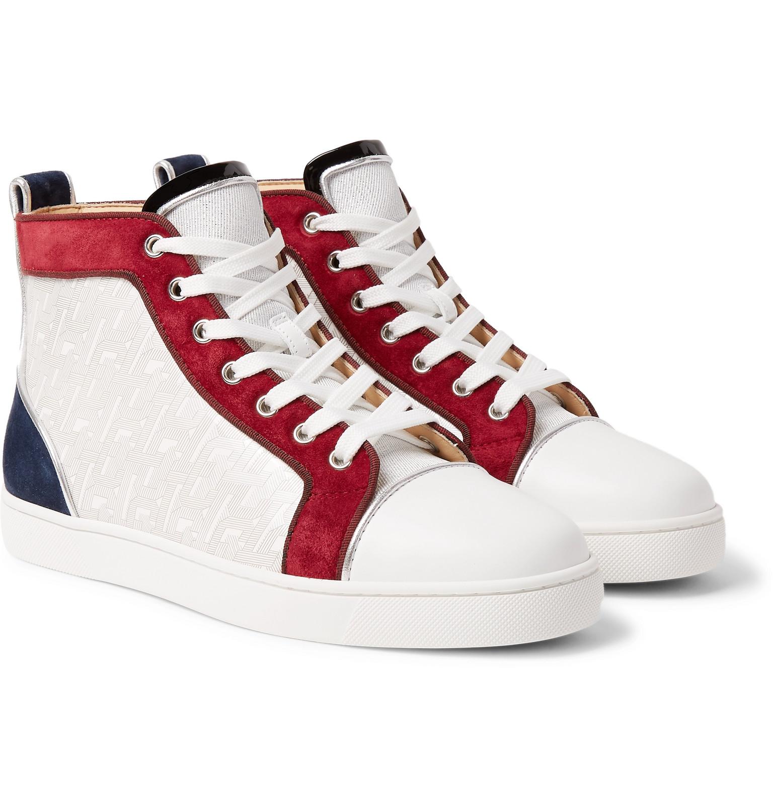 Christian Louboutin Louis Orlato Suede, Leather And Denim High-top Sneakers White for Men - Lyst