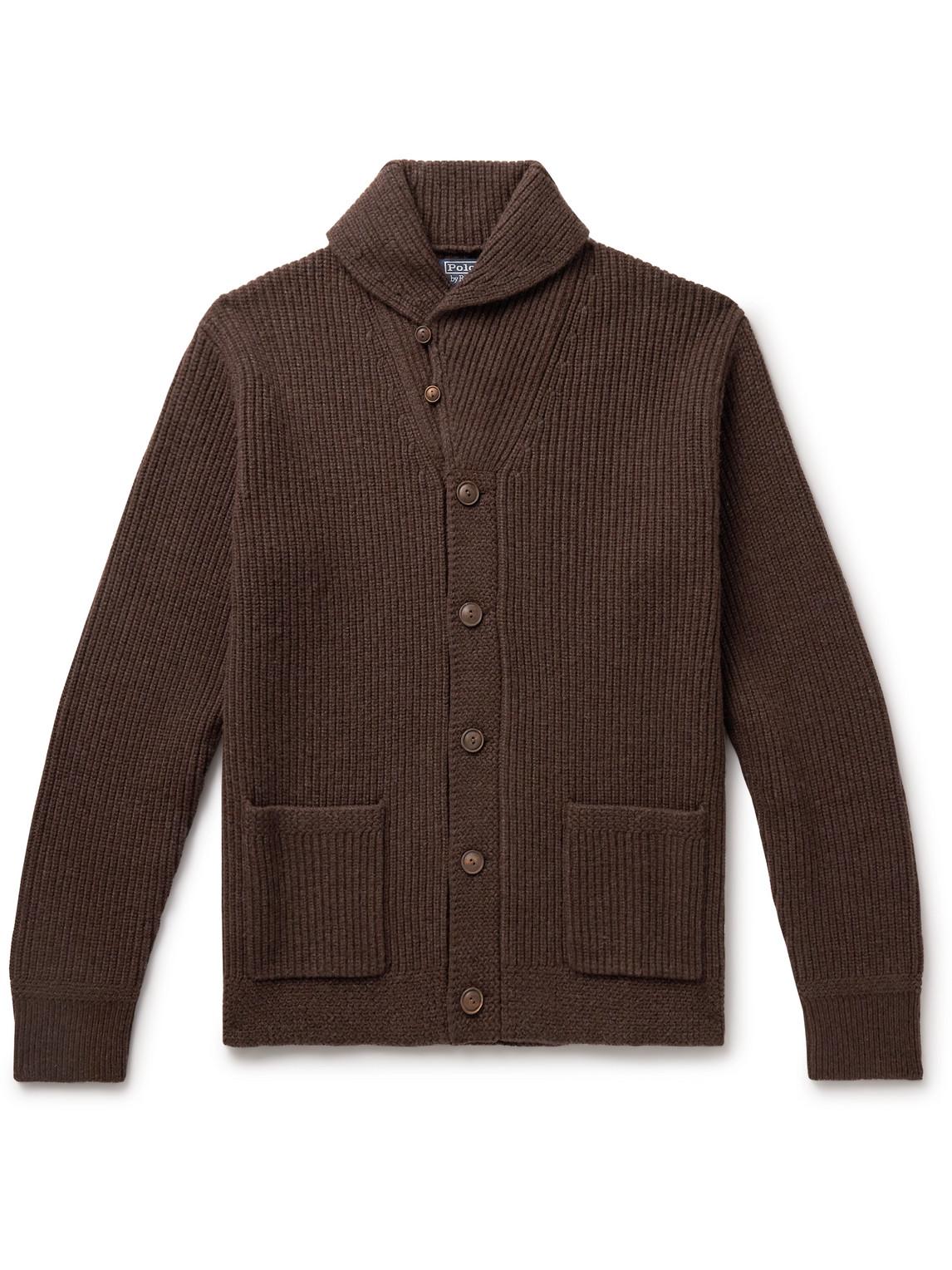 Polo Ralph Lauren Shawl-collar Ribbed Wool-blend Cardigan in Brown for Men  | Lyst