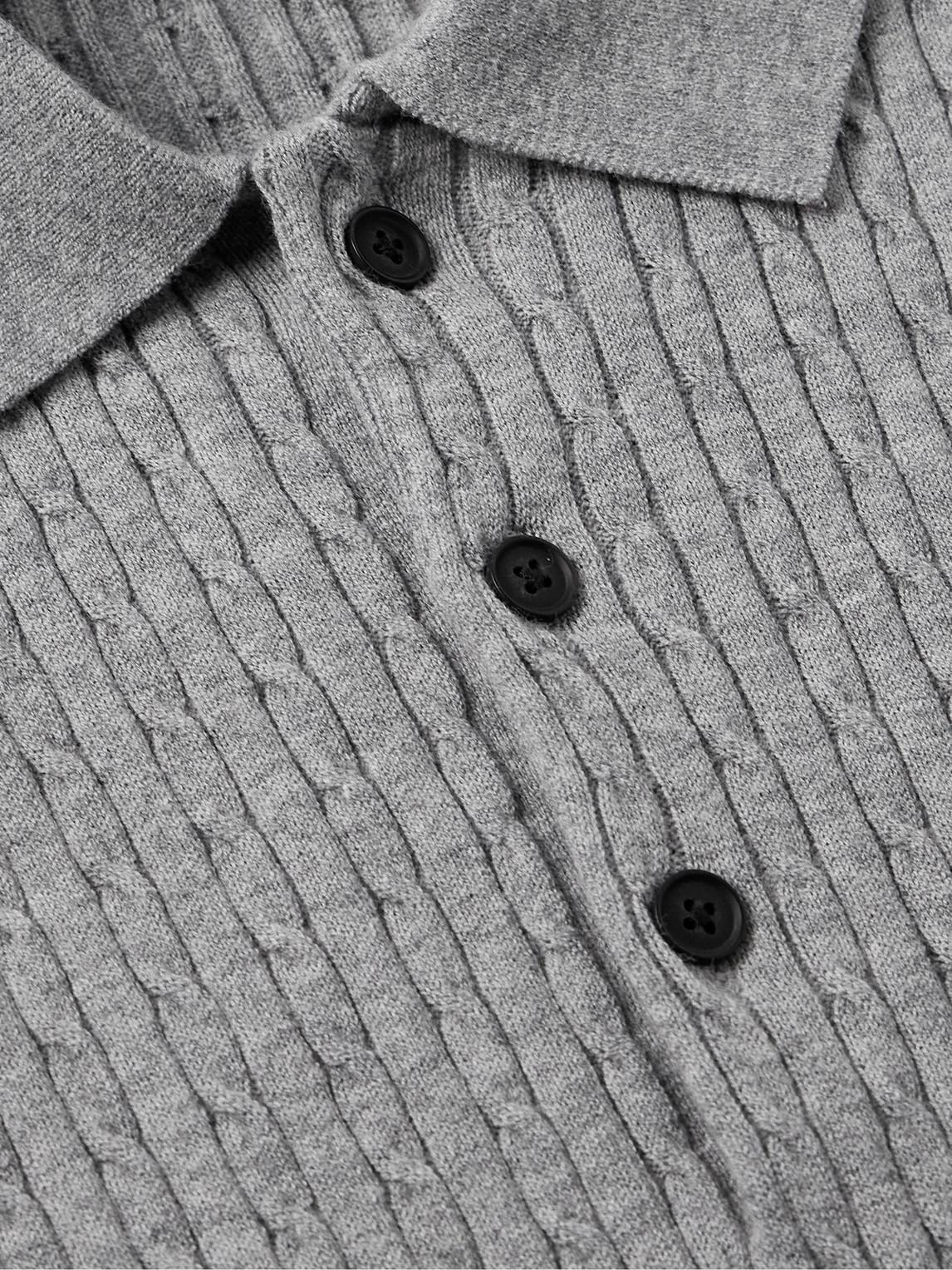 Club Monaco Slim-Fit Cable-Knit Cotton-Blend Polo Shirt in Grey
