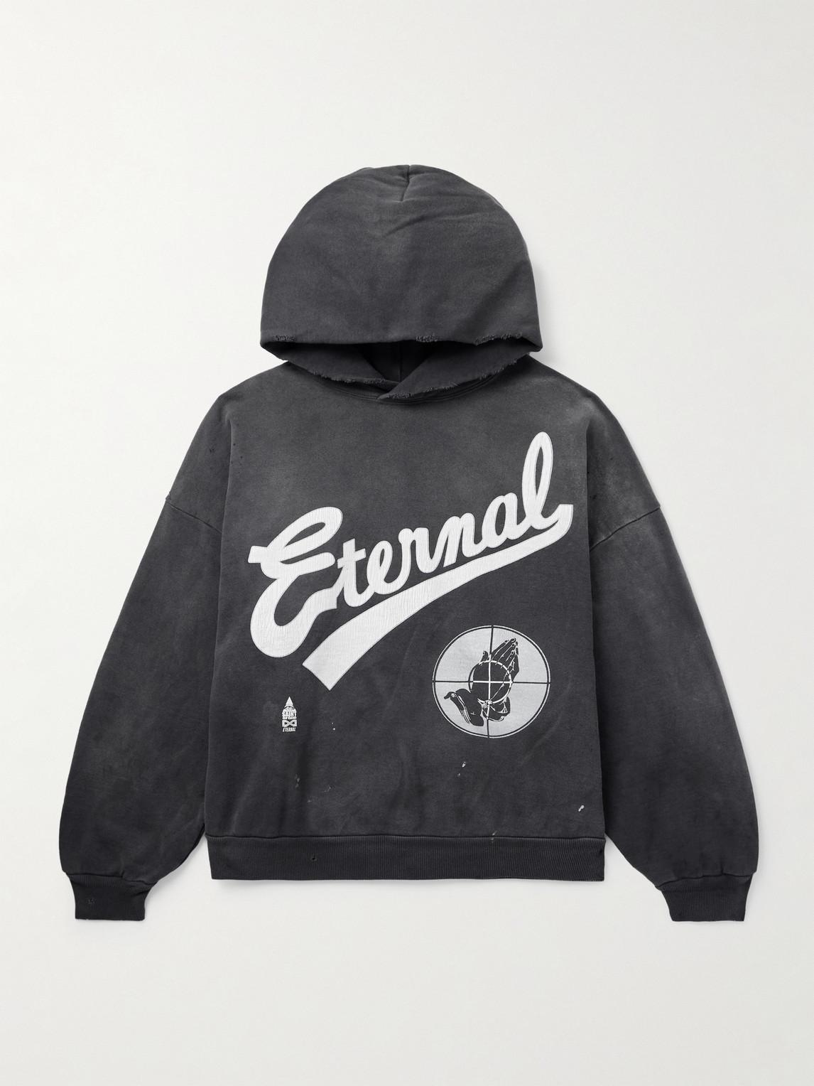SAINT Mxxxxxx Fear Of God Distressed Logo-Print Cotton-Jersey